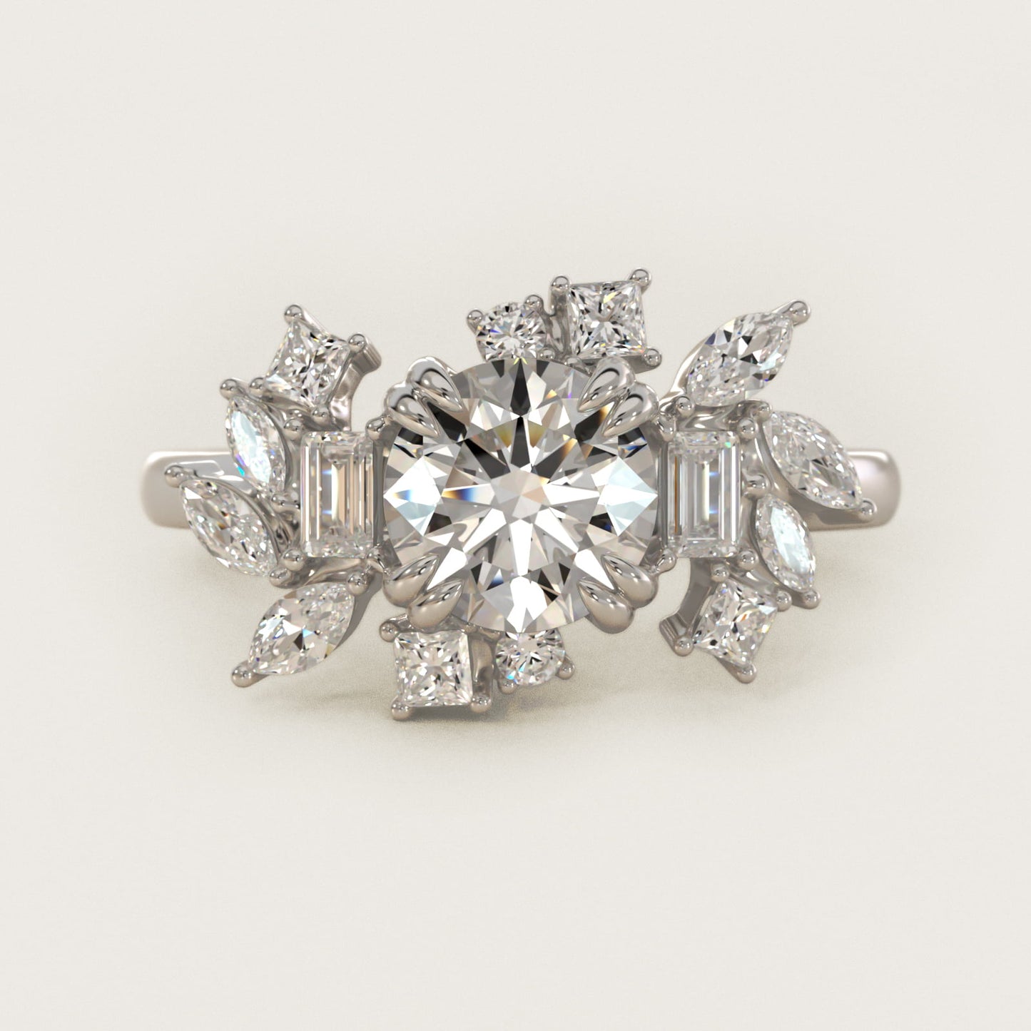 Faceted Side Stone Diamond Engagement Ring In Platinum By James Allen - Round Center