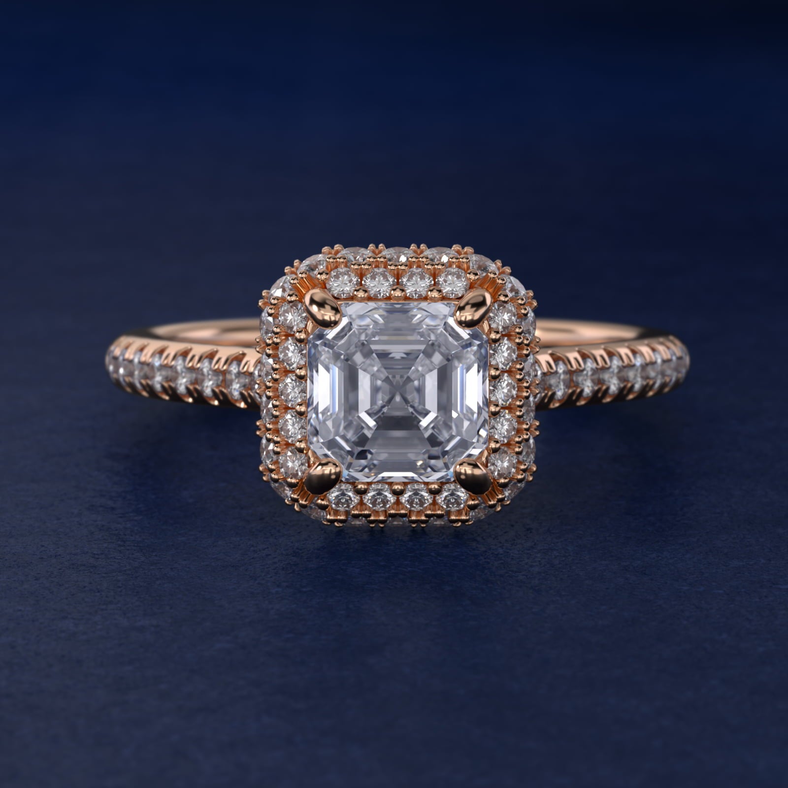 Falling Edge PavŽ Diamond Halo Engagement Ring In 14K Rose Gold By James Allen - Asscher Center
