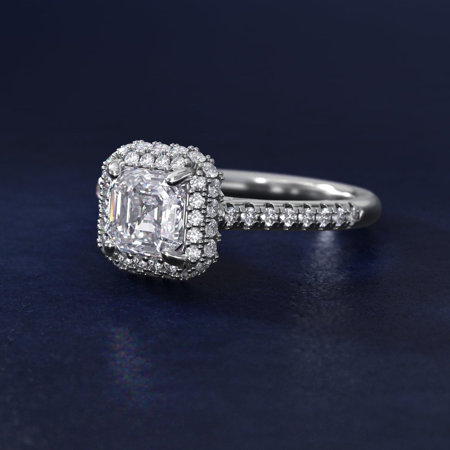 Falling Edge PavŽ Diamond Halo Engagement Ring In 14K White Gold By James Allen - Asscher Center