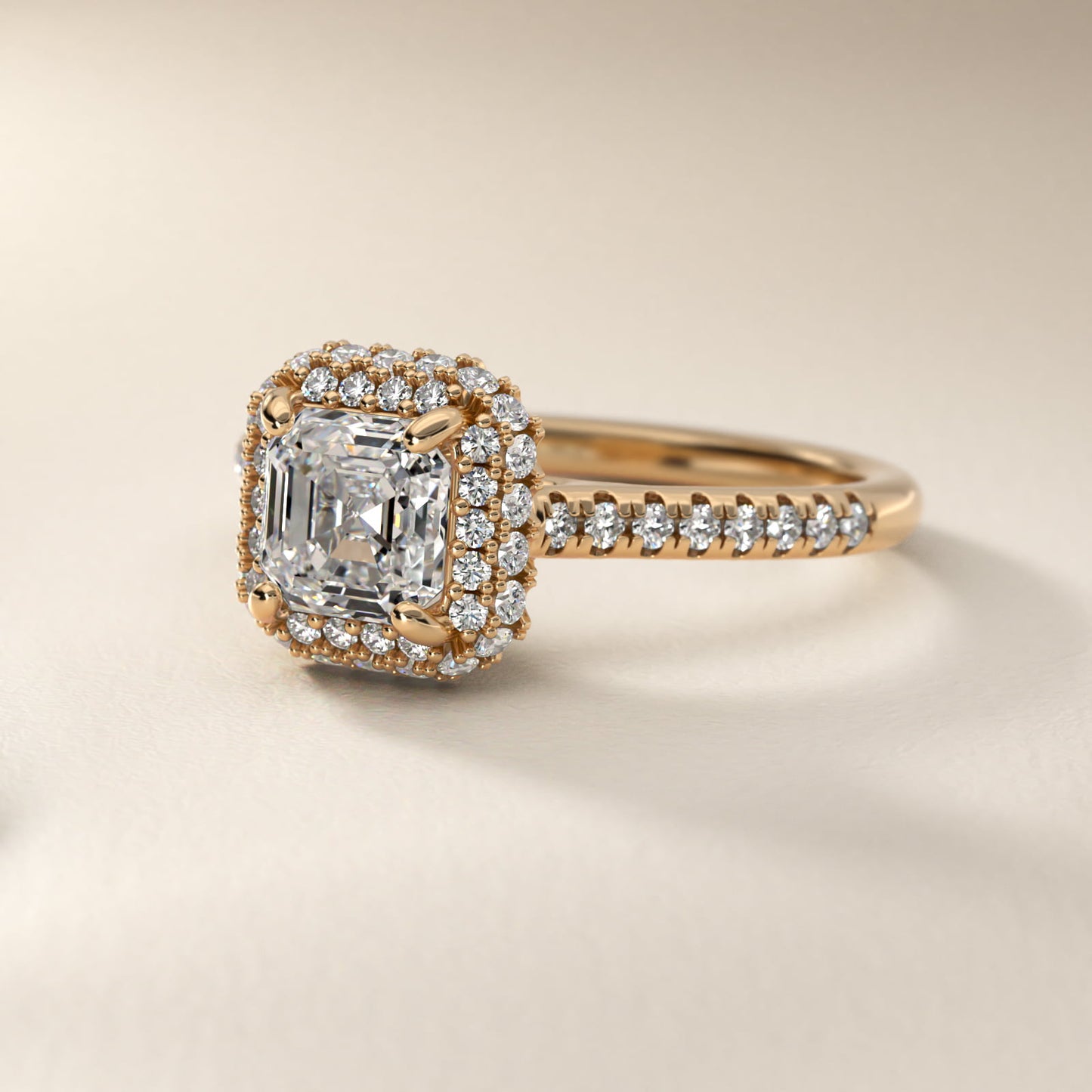 Falling Edge PavŽ Diamond Halo Engagement Ring In 14K Yellow Gold By James Allen - Asscher Center