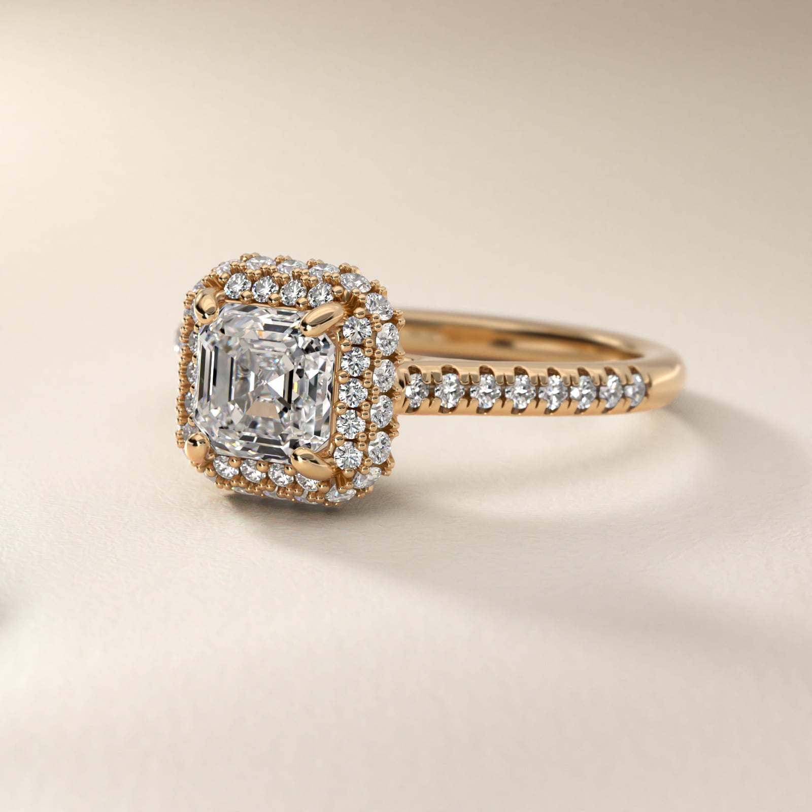 Falling Edge PavŽ Diamond Halo Engagement Ring In 18k Yellow Gold By James Allen - Asscher Center