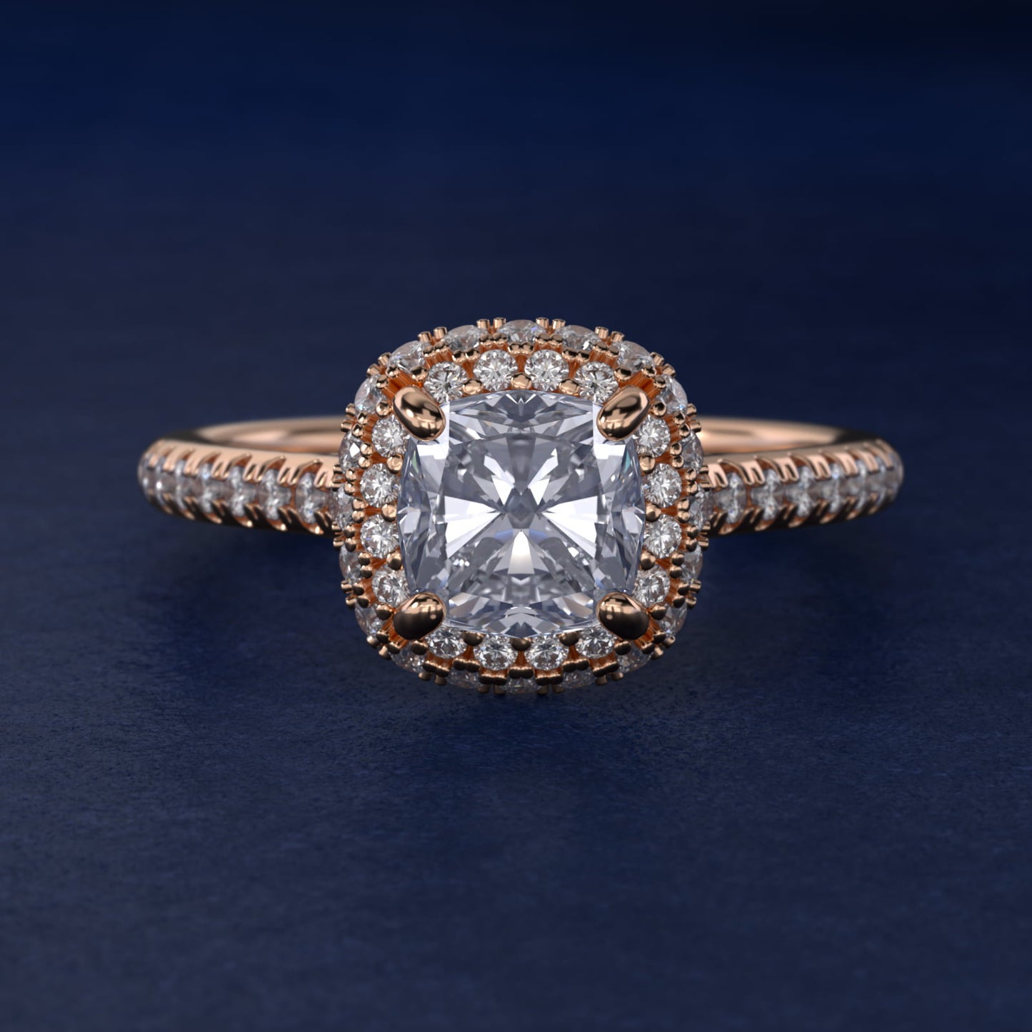 Falling Edge PavŽ Diamond Halo Engagement Ring In 18k Rose Gold By James Allen - Cushion Center