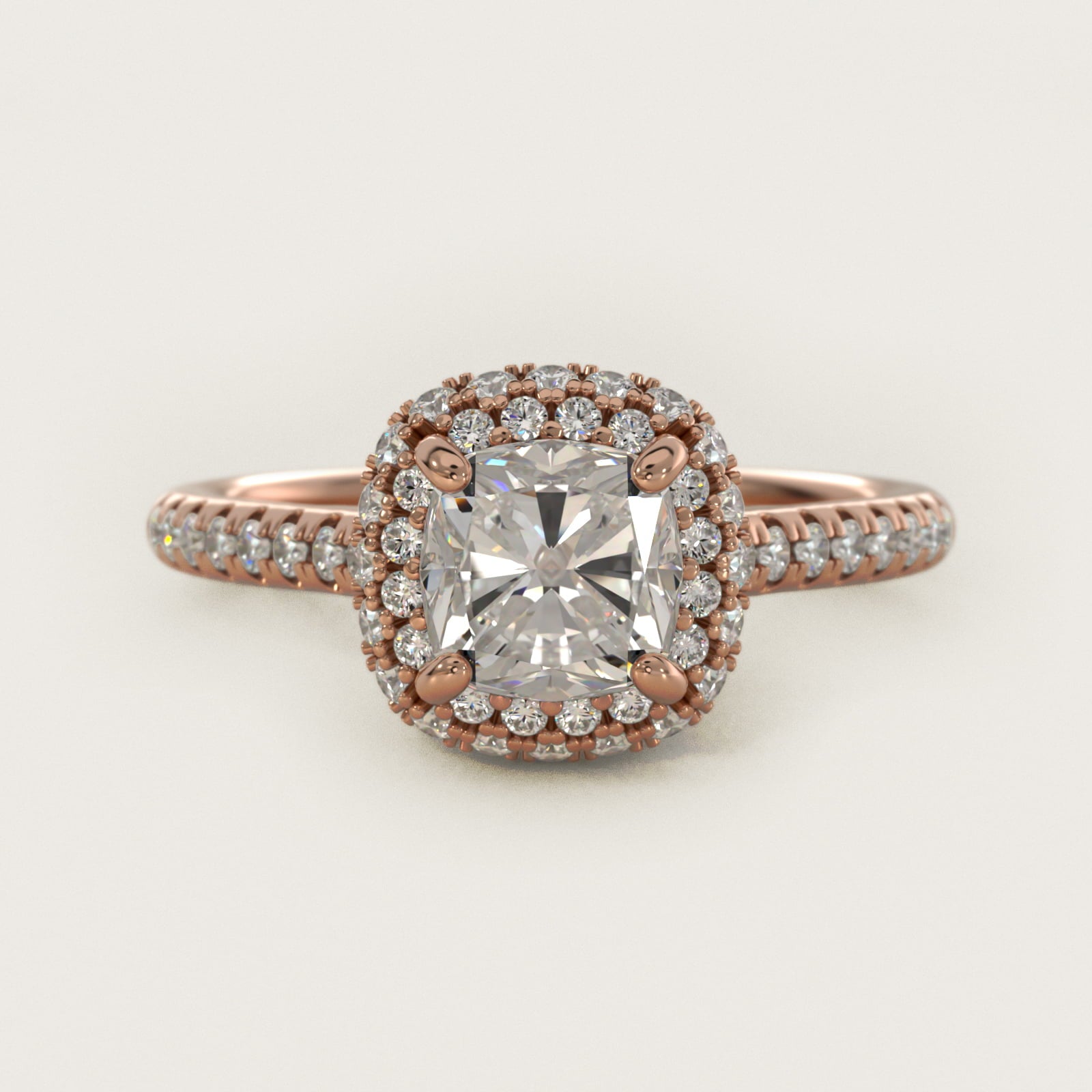Falling Edge PavŽ Diamond Halo Engagement Ring In 18k Rose Gold By James Allen - Cushion Center