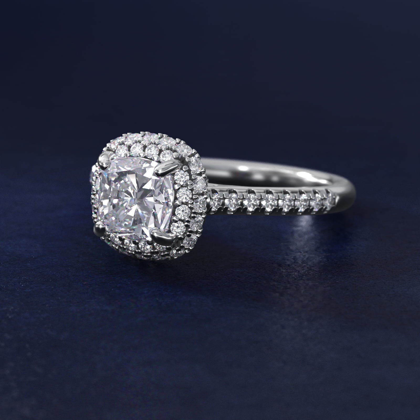 Falling Edge PavŽ Diamond Halo Engagement Ring In 18k White Gold By James Allen - Cushion Center