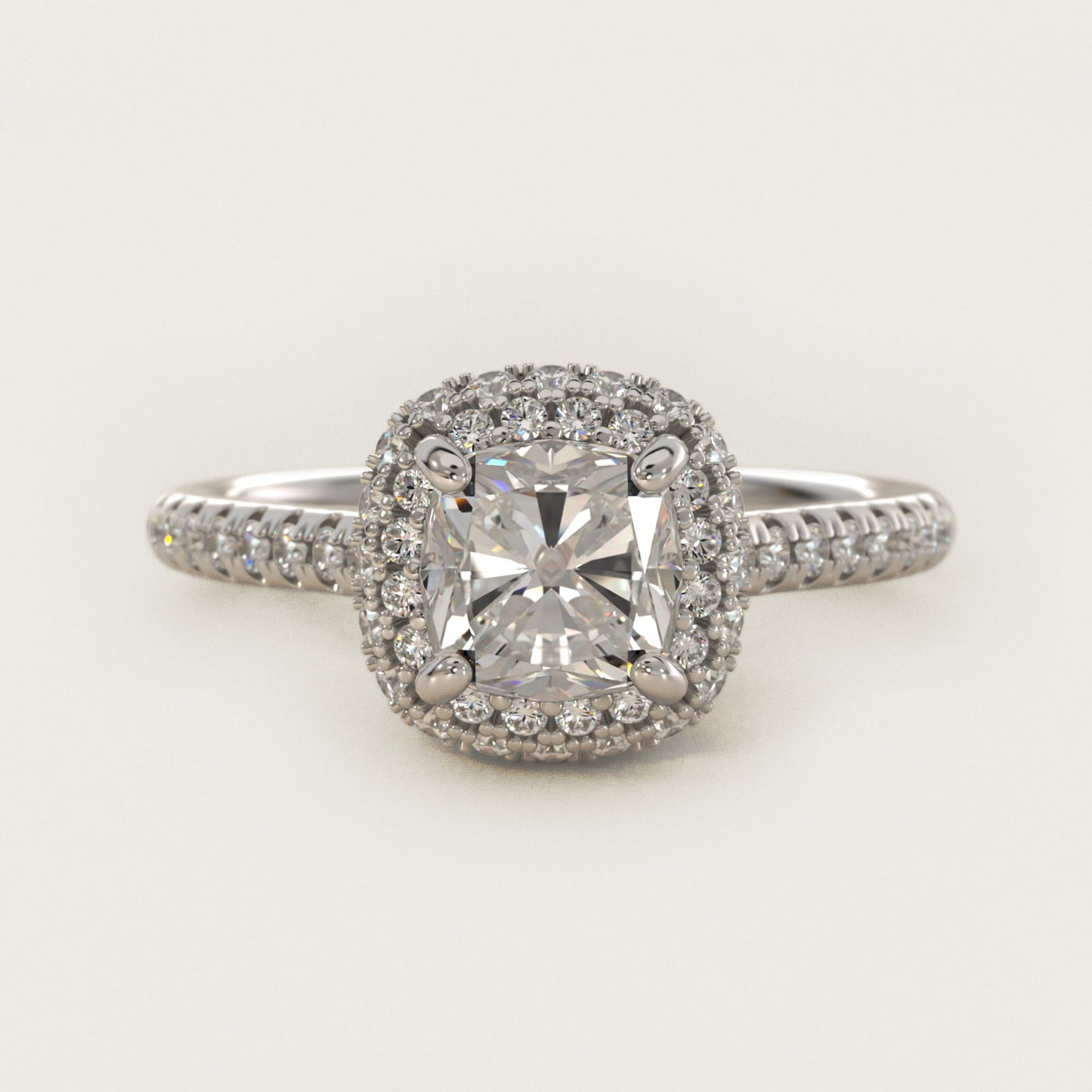 Falling Edge PavŽ Diamond Halo Engagement Ring In 14K White Gold By James Allen - Cushion Center
