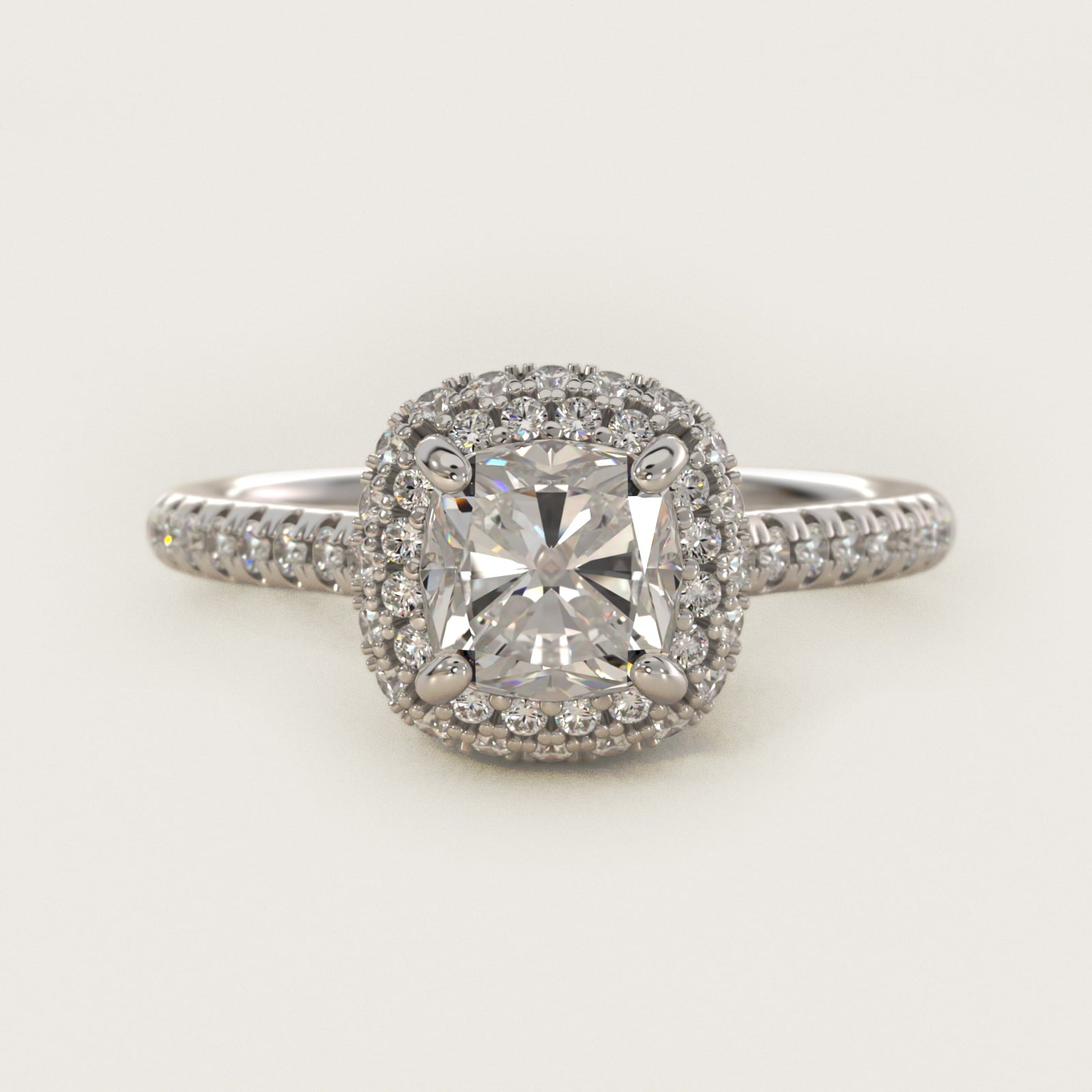 Falling Edge PavŽ Diamond Halo Engagement Ring In 14K White Gold By James Allen - Cushion Center