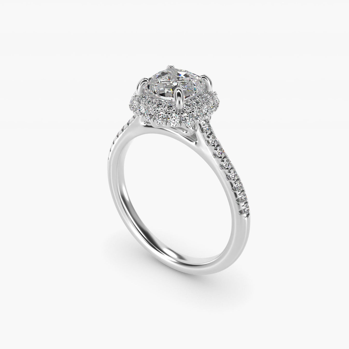 Falling Edge PavŽ Diamond Halo Engagement Ring In Platinum By James Allen - Cushion Center