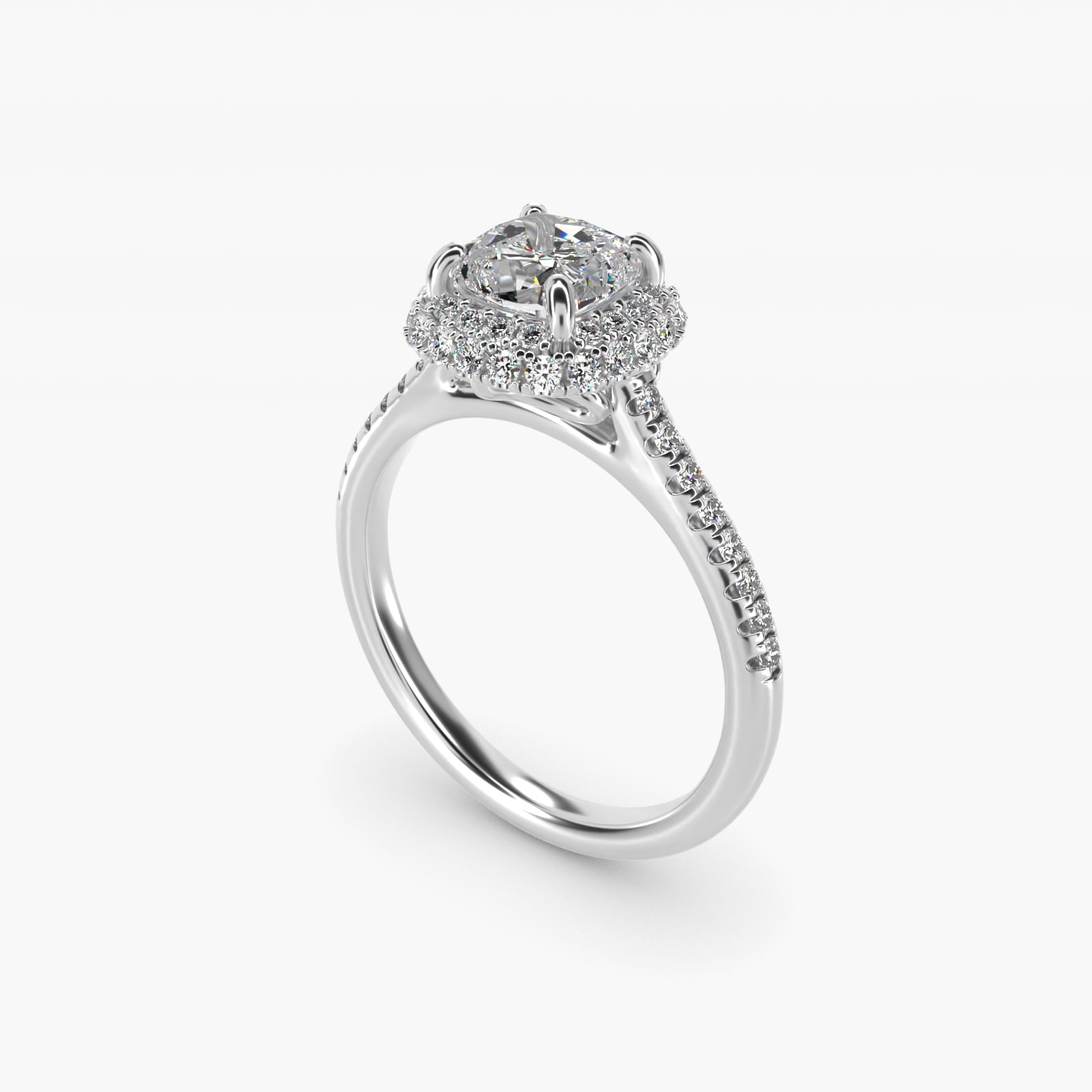 Falling Edge PavŽ Diamond Halo Engagement Ring In Platinum By James Allen - Cushion Center