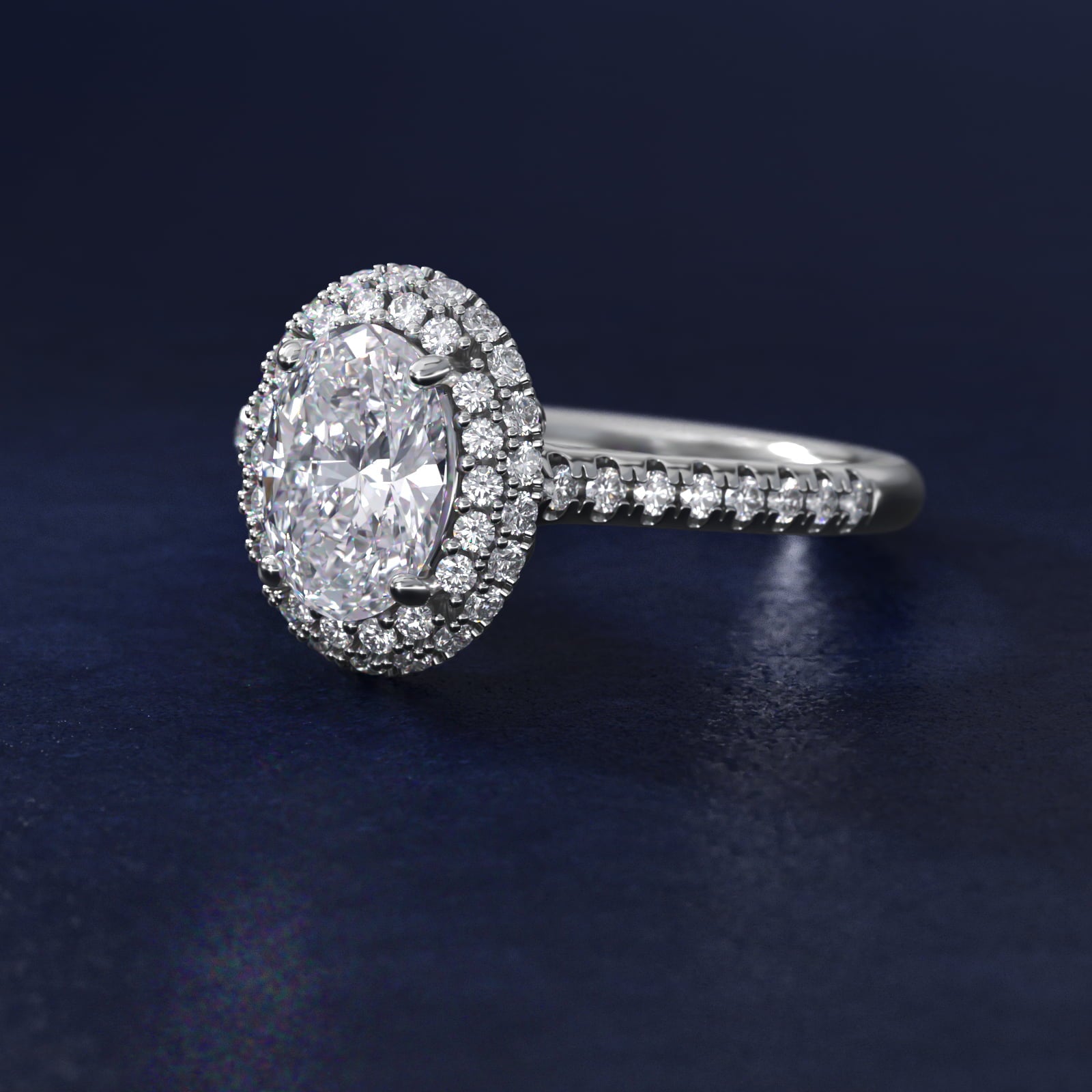 Falling Edge PavŽ Diamond Halo Engagement Ring In 14K White Gold By James Allen - Oval Center