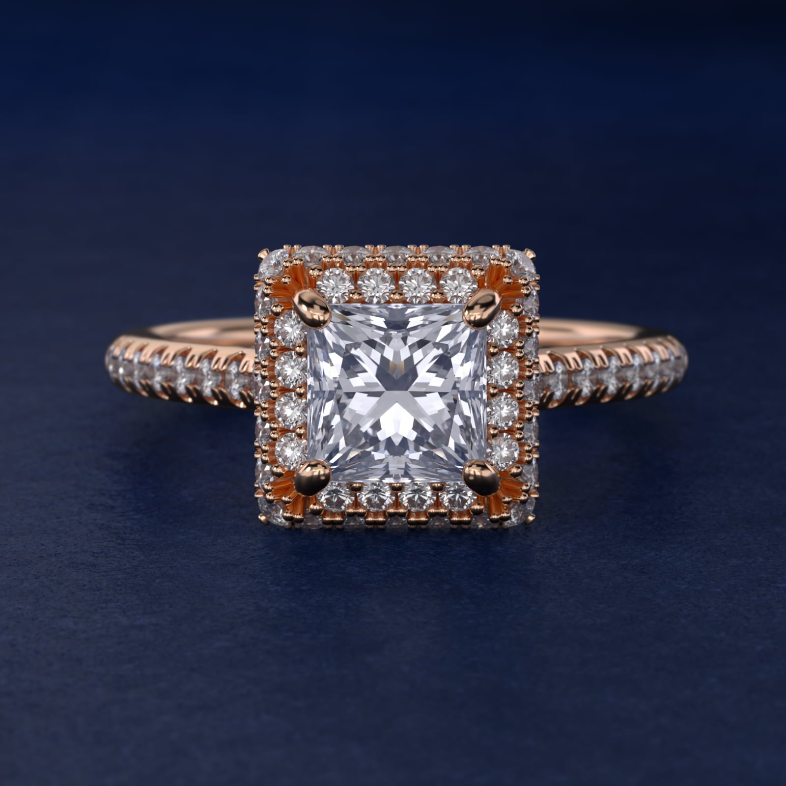 Falling Edge PavŽ Diamond Halo Engagement Ring In 14K Rose Gold By James Allen - Princess Center