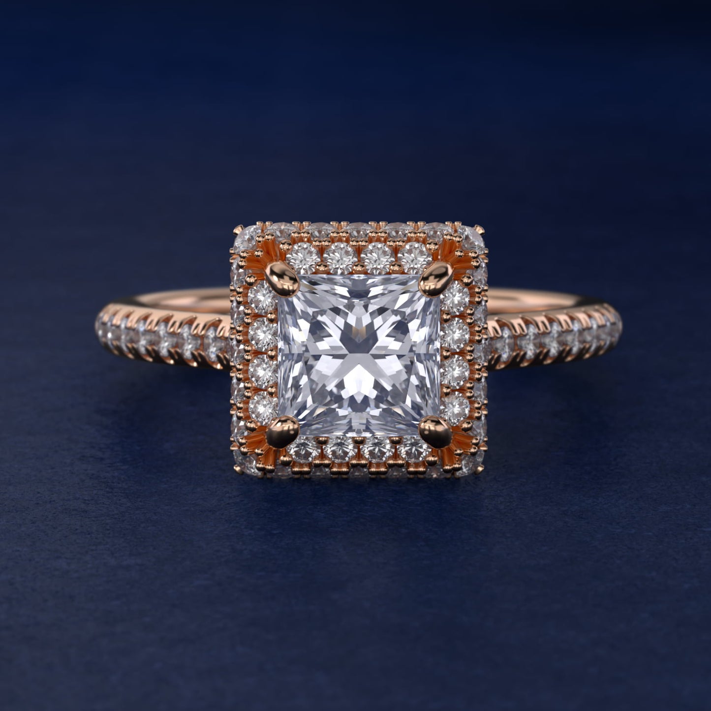Falling Edge PavŽ Diamond Halo Engagement Ring In 18k Rose Gold By James Allen - Princess Center