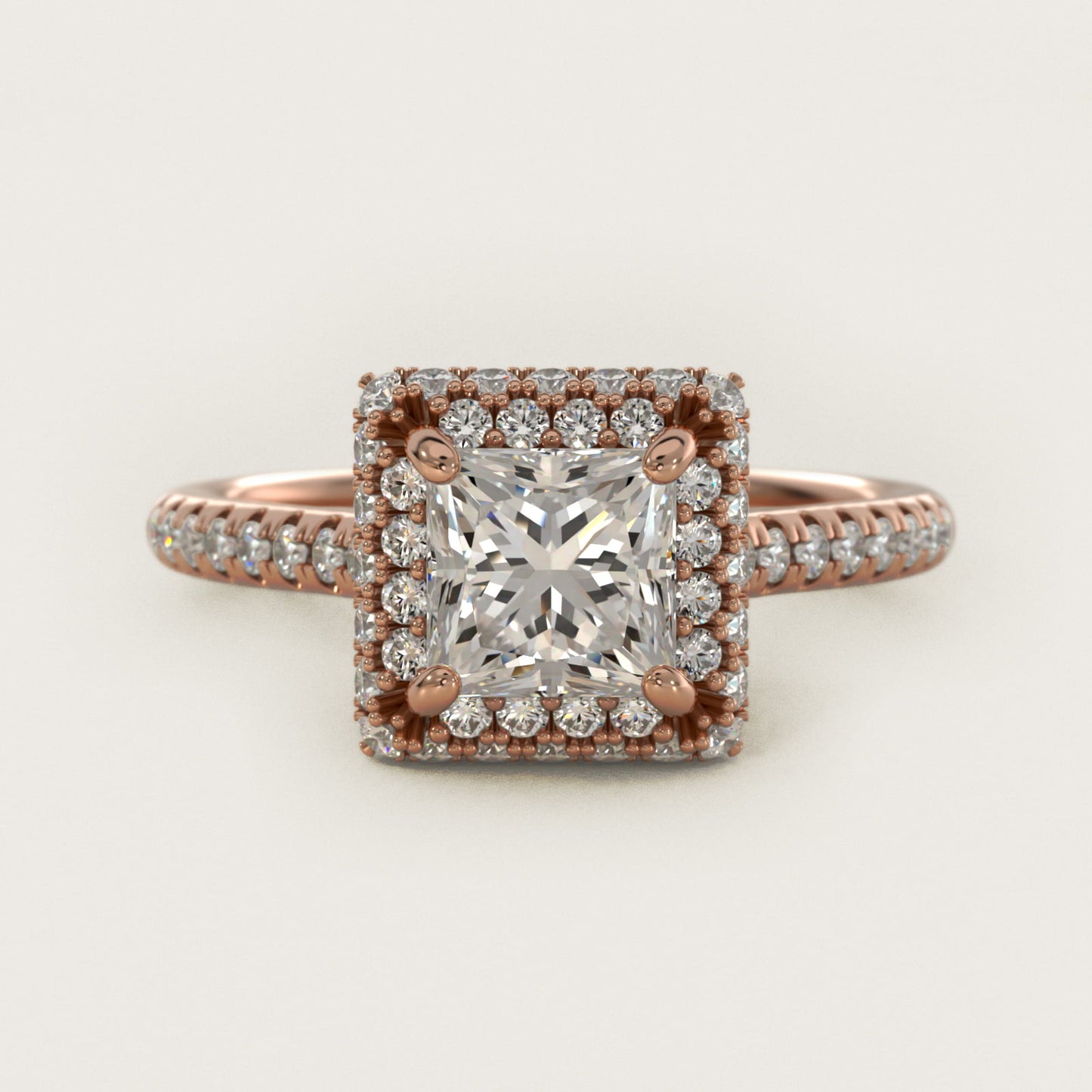 Falling Edge PavŽ Diamond Halo Engagement Ring In 14K Rose Gold By James Allen - Princess Center