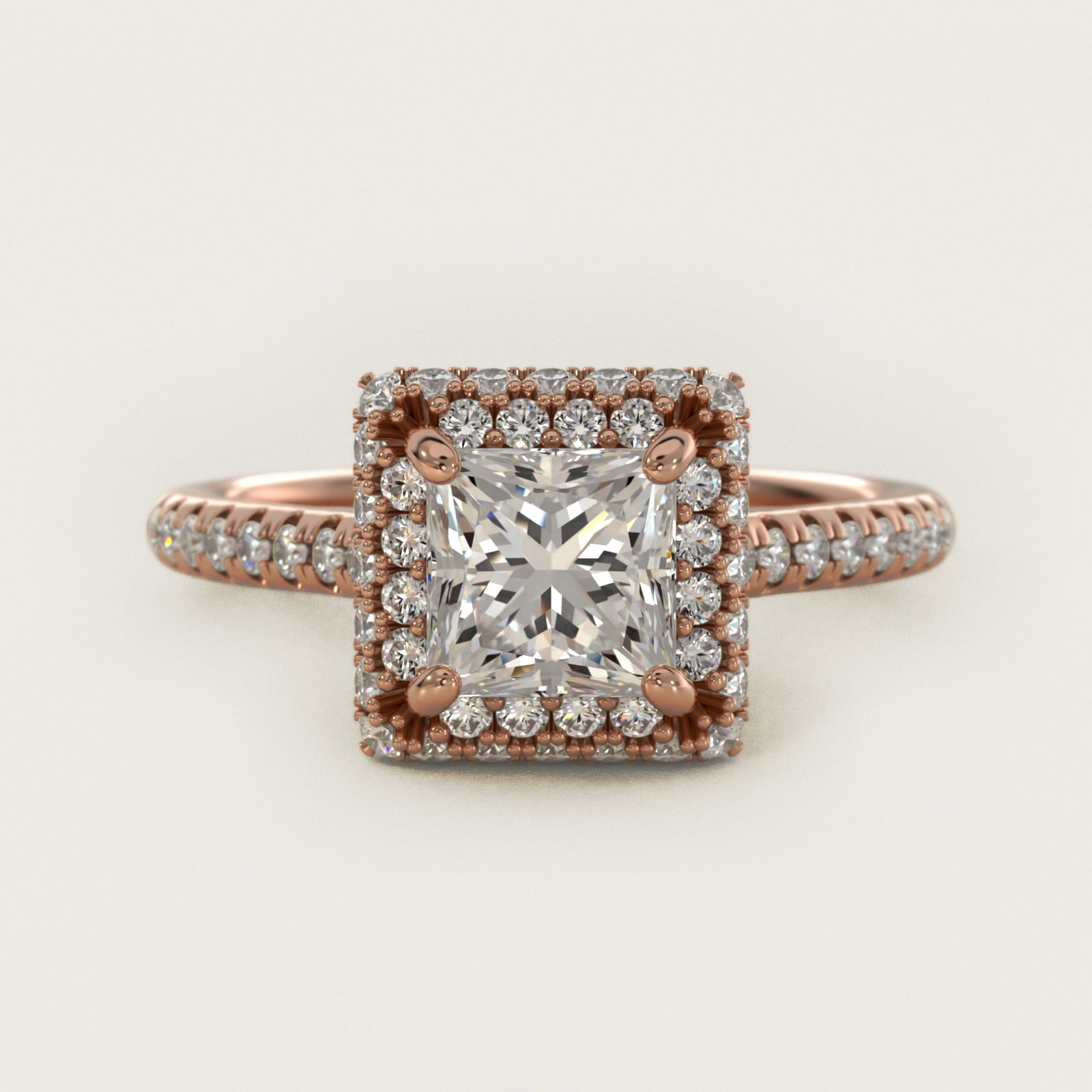 Falling Edge PavŽ Diamond Halo Engagement Ring In 14K Rose Gold By James Allen - Princess Center