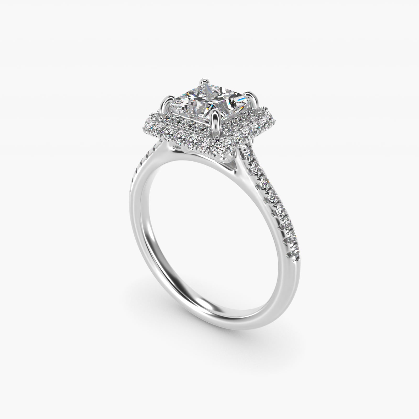 Falling Edge PavŽ Diamond Halo Engagement Ring In 18k White Gold By James Allen - Princess Center