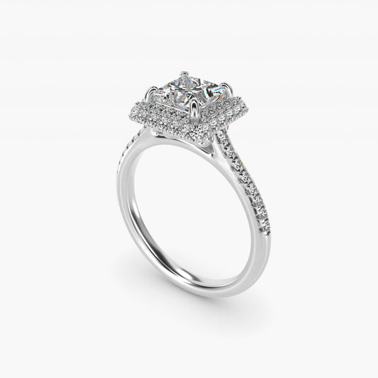 Falling Edge PavŽ Diamond Halo Engagement Ring In 18k White Gold By James Allen - Princess Center