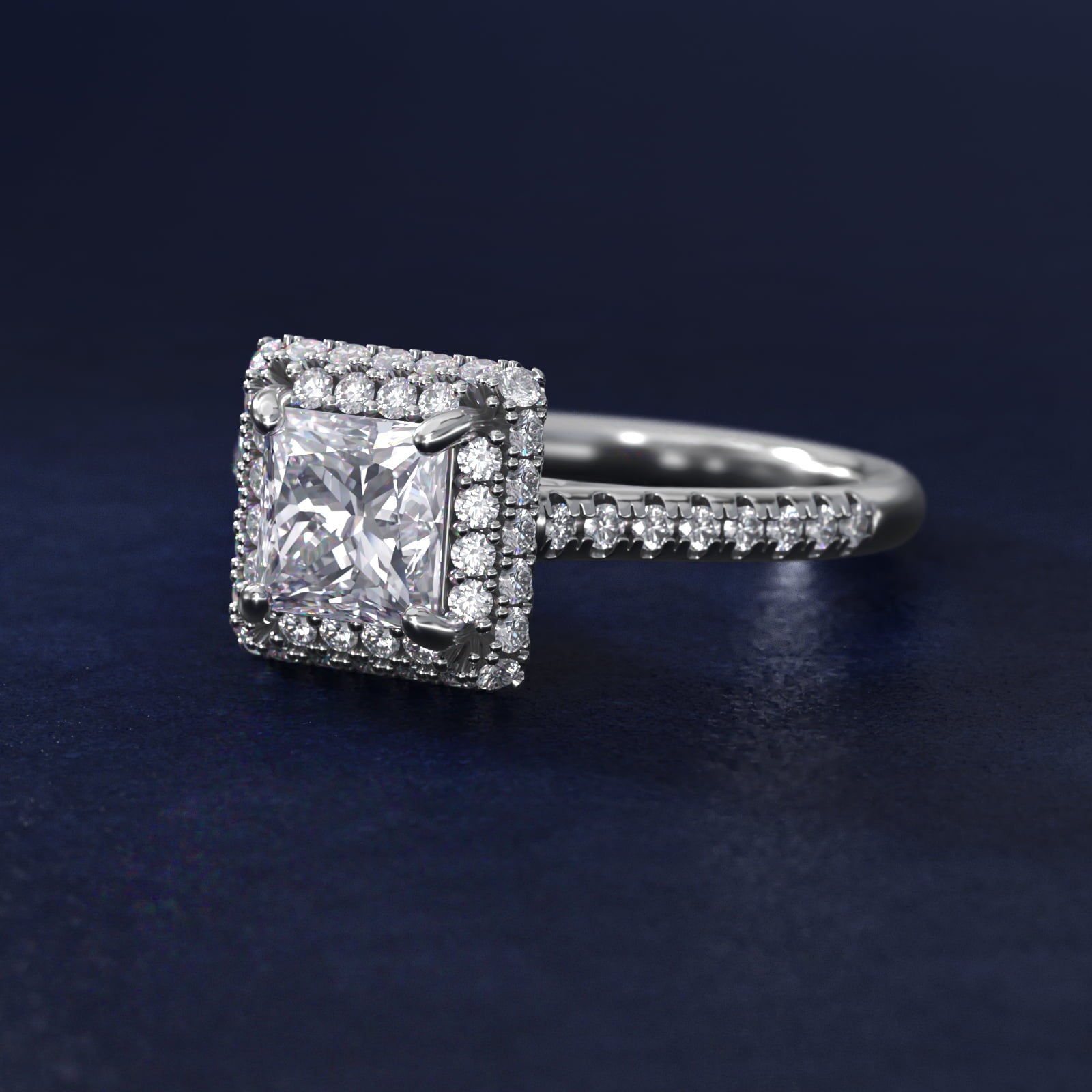 Falling Edge PavŽ Diamond Halo Engagement Ring In 18k White Gold By James Allen - Princess Center
