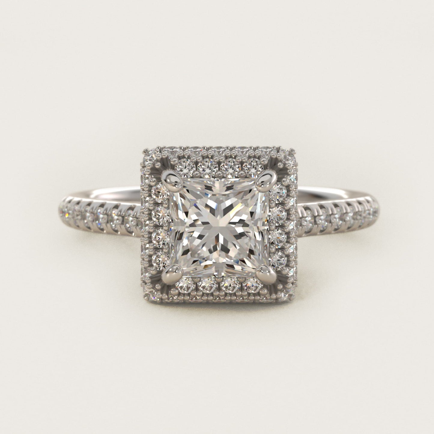 Falling Edge PavŽ Diamond Halo Engagement Ring In 18k White Gold By James Allen - Princess Center