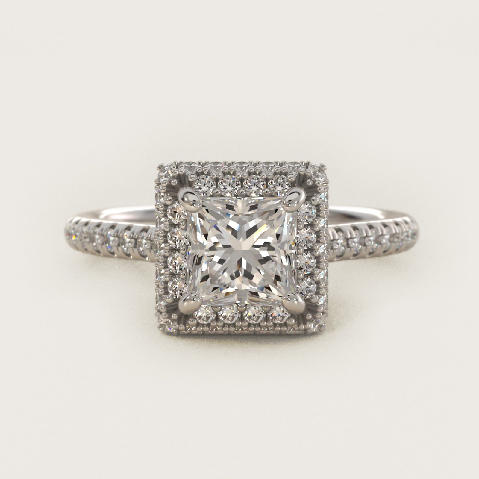 Falling Edge PavŽ Diamond Halo Engagement Ring In 18k White Gold By James Allen - Princess Center