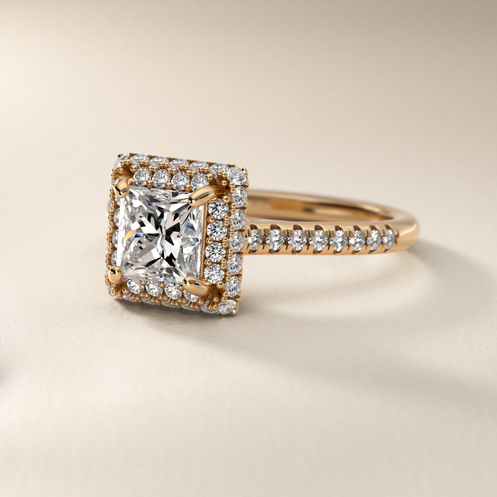 Falling Edge PavŽ Diamond Halo Engagement Ring In 18k Yellow Gold By James Allen - Princess Center