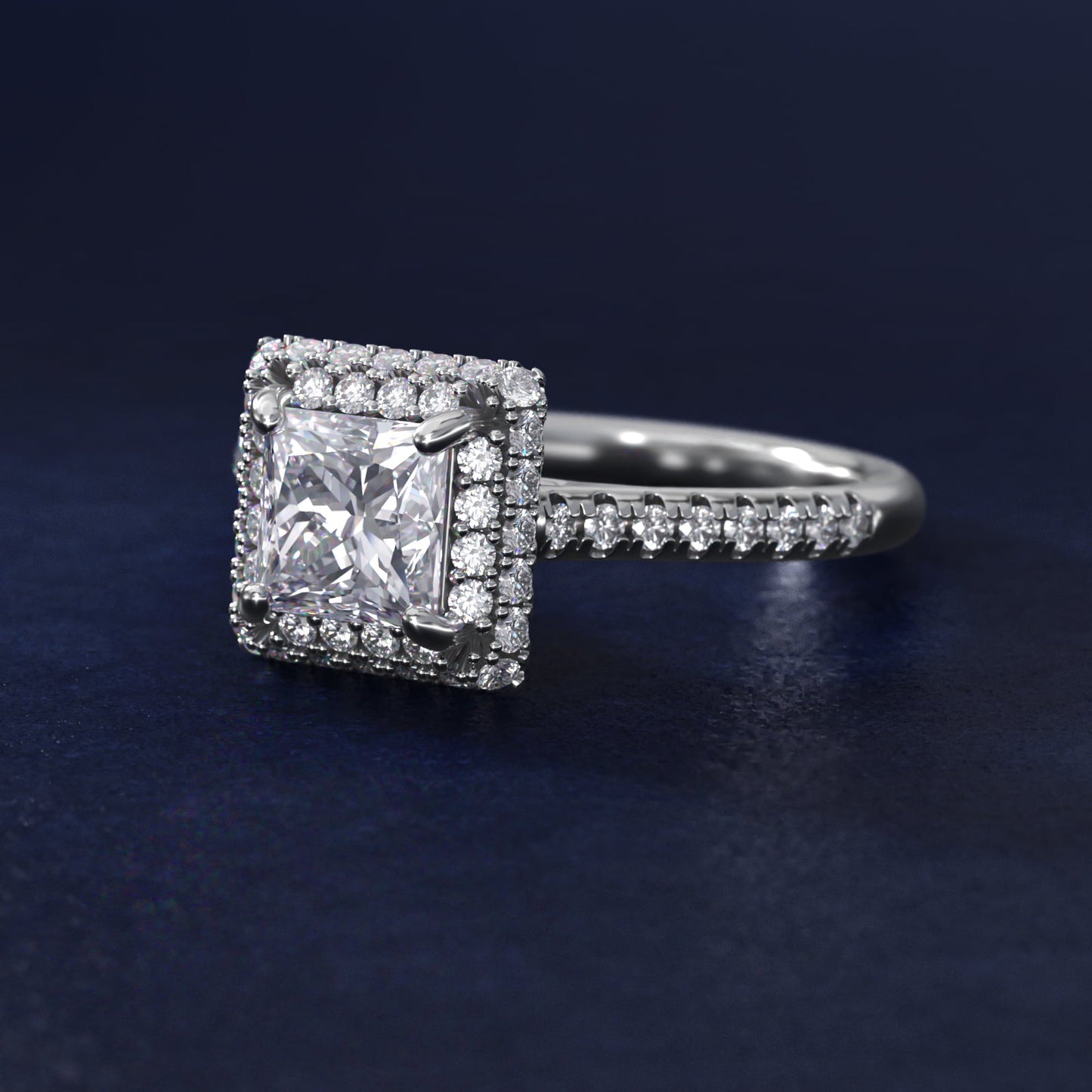 Falling Edge PavŽ Diamond Halo Engagement Ring In Platinum By James Allen - Princess Center
