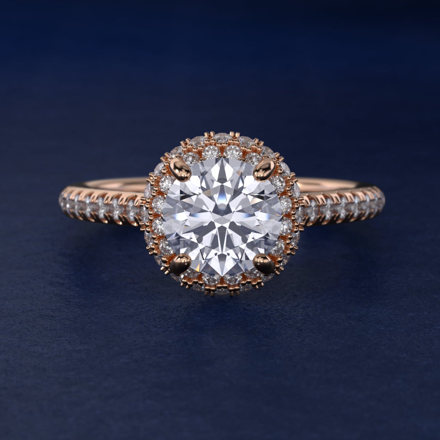 Falling Edge PavŽ Diamond Halo Engagement Ring In 18k Rose Gold By James Allen - Round Center