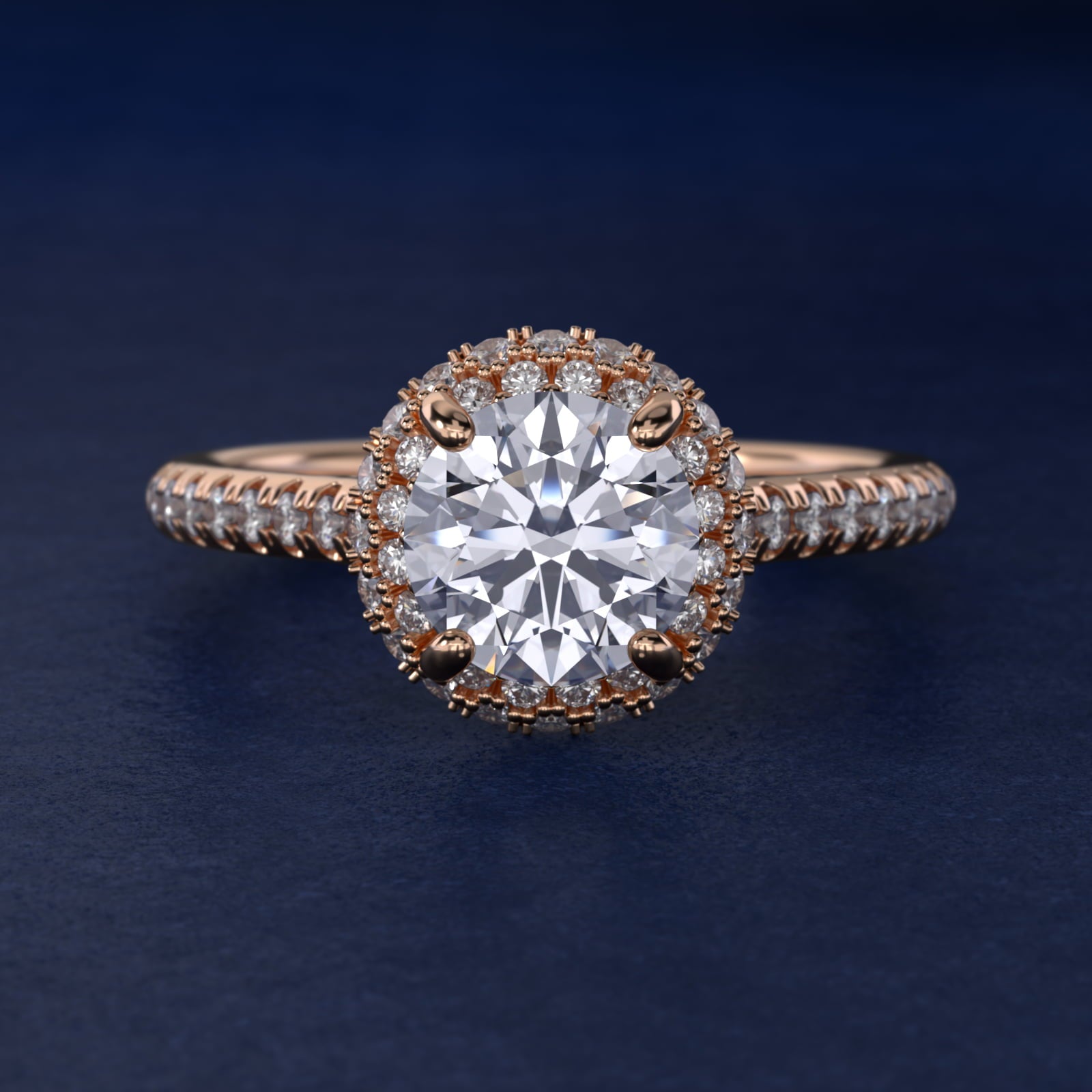 Falling Edge PavŽ Diamond Halo Engagement Ring In 18k Rose Gold By James Allen - Round Center