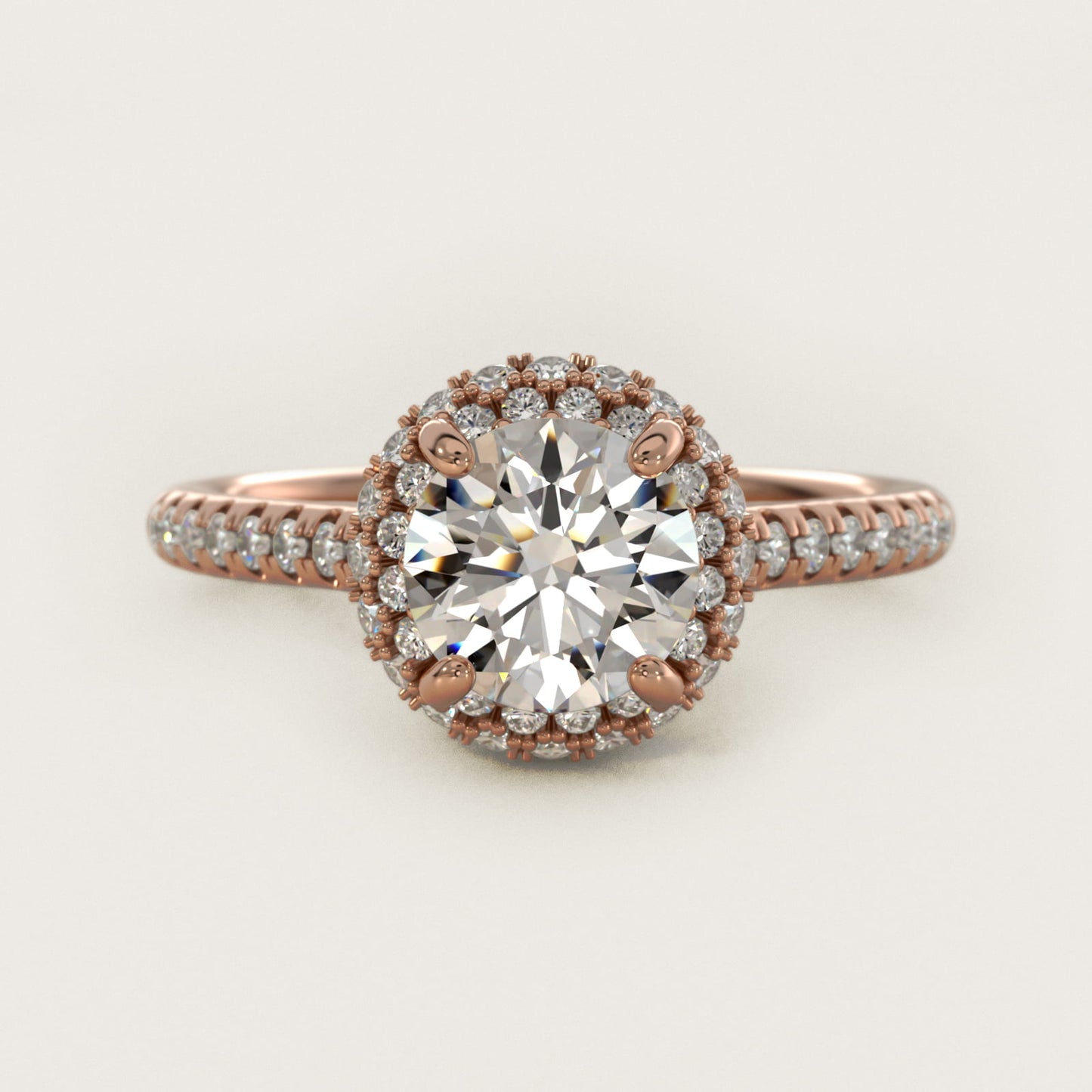 Falling Edge PavŽ Diamond Halo Engagement Ring In 14K Rose Gold By James Allen - Round Center