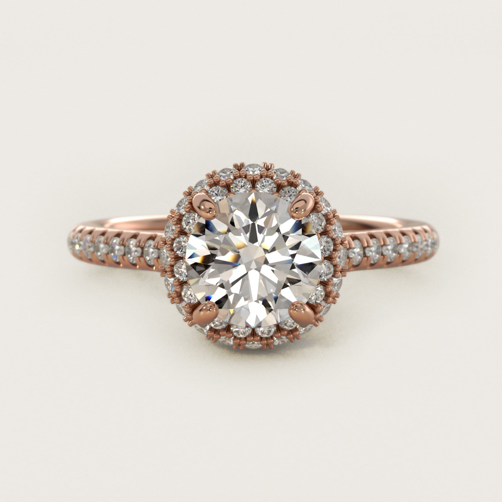 Falling Edge PavŽ Diamond Halo Engagement Ring In 14K Rose Gold By James Allen - Round Center