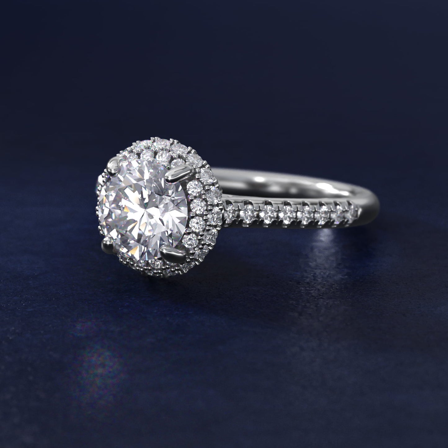 Falling Edge PavŽ Diamond Halo Engagement Ring In 14K White Gold By James Allen - Round Center