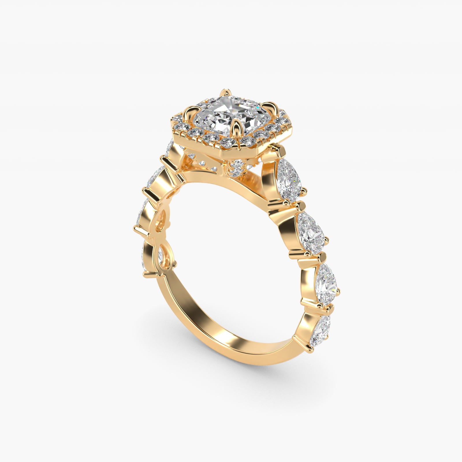 Fancy Pear Halo Engagement Ring in 14k Yellow Gold - Asscher Center