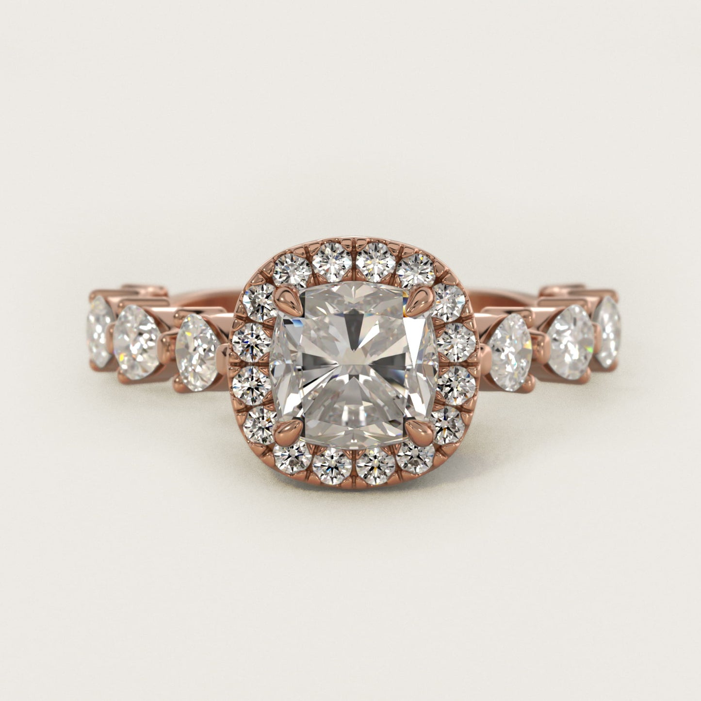 Fancy Pear Halo Engagement Ring in 14k Rose Gold - Cushion Center