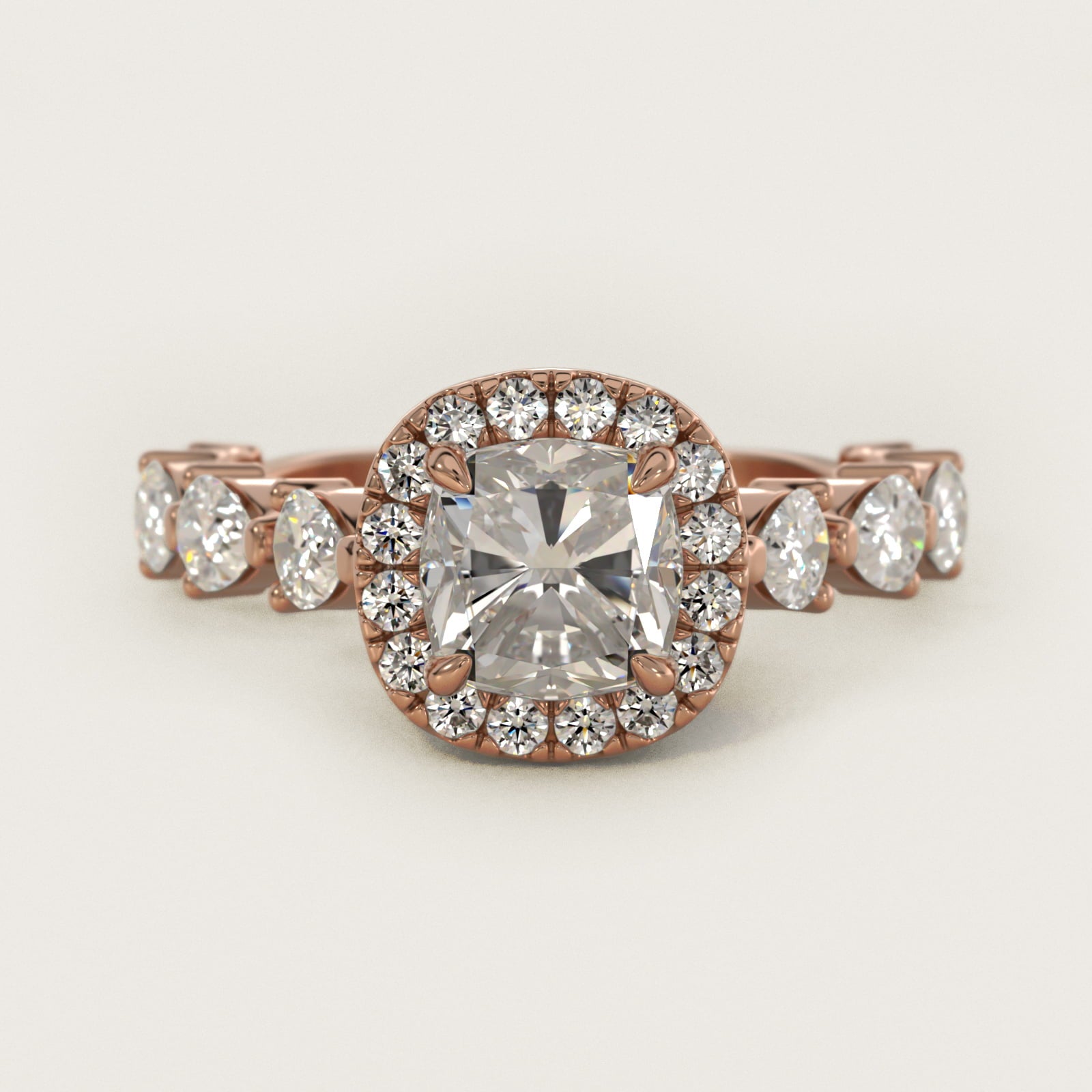 Fancy Pear Halo Engagement Ring in 14k Rose Gold - Cushion Center