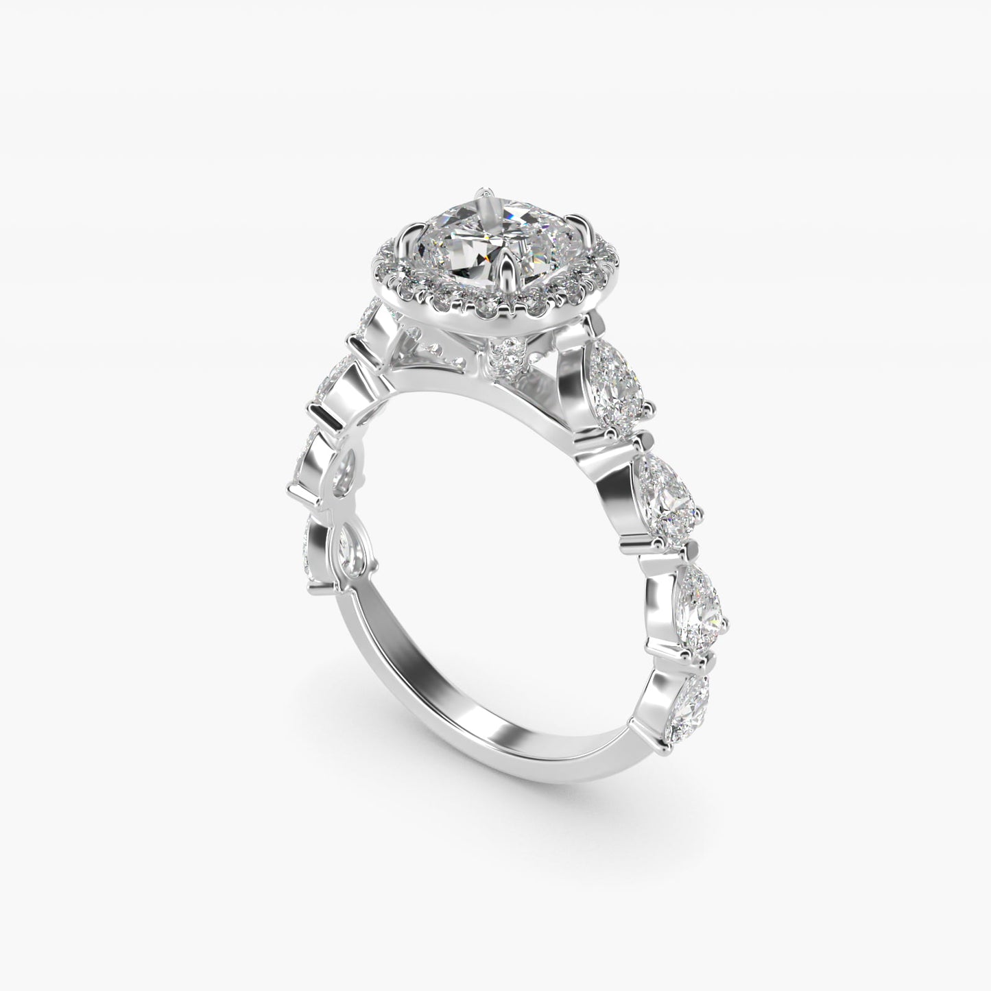 Fancy Pear Halo Engagement Ring in 14k White Gold - Cushion Center