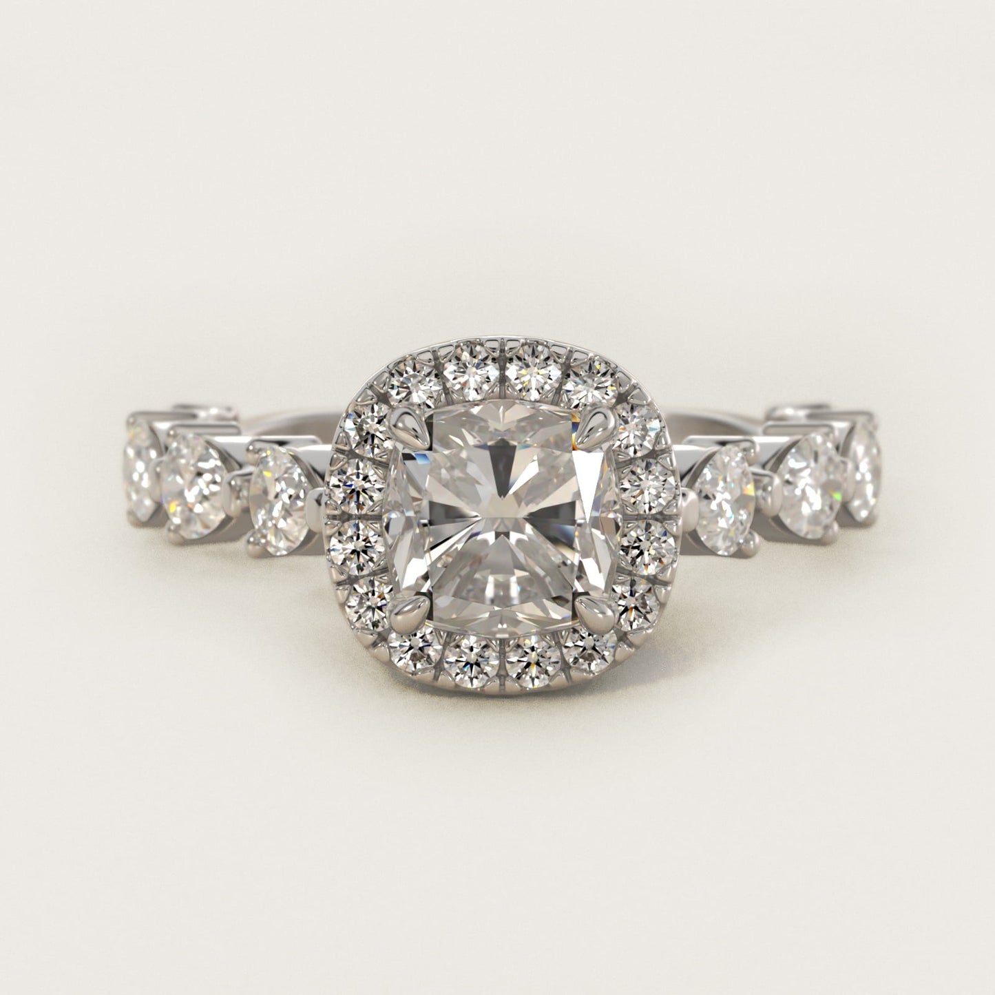 Fancy Pear Halo Engagement Ring in 14k White Gold - Cushion Center