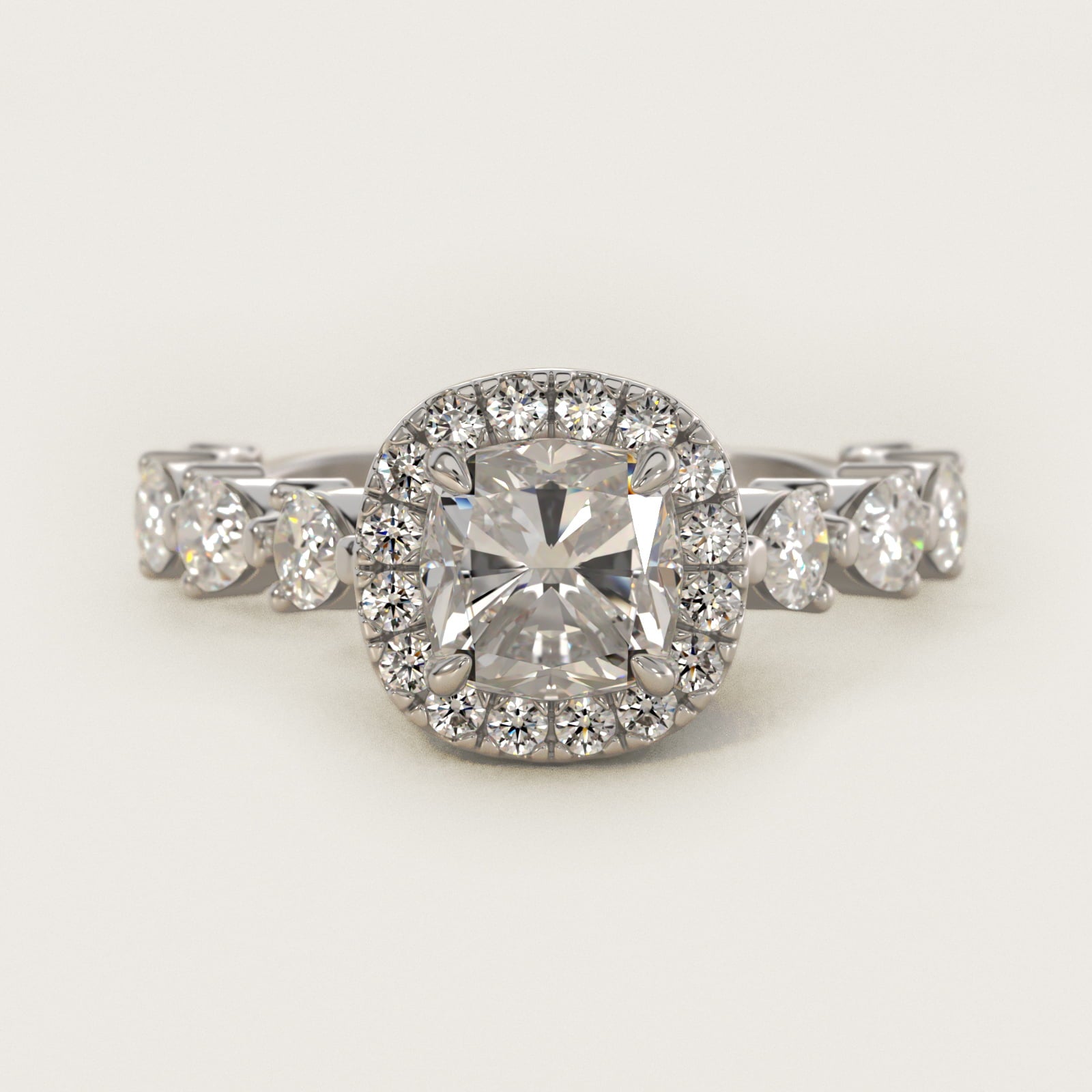 Fancy Pear Halo Engagement Ring in 14k White Gold - Cushion Center