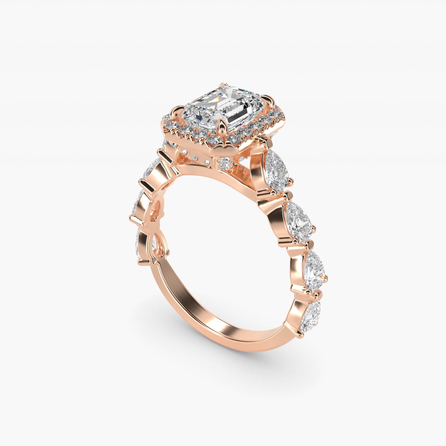Fancy Pear Halo Engagement Ring in 14k Rose Gold - Emerald Center