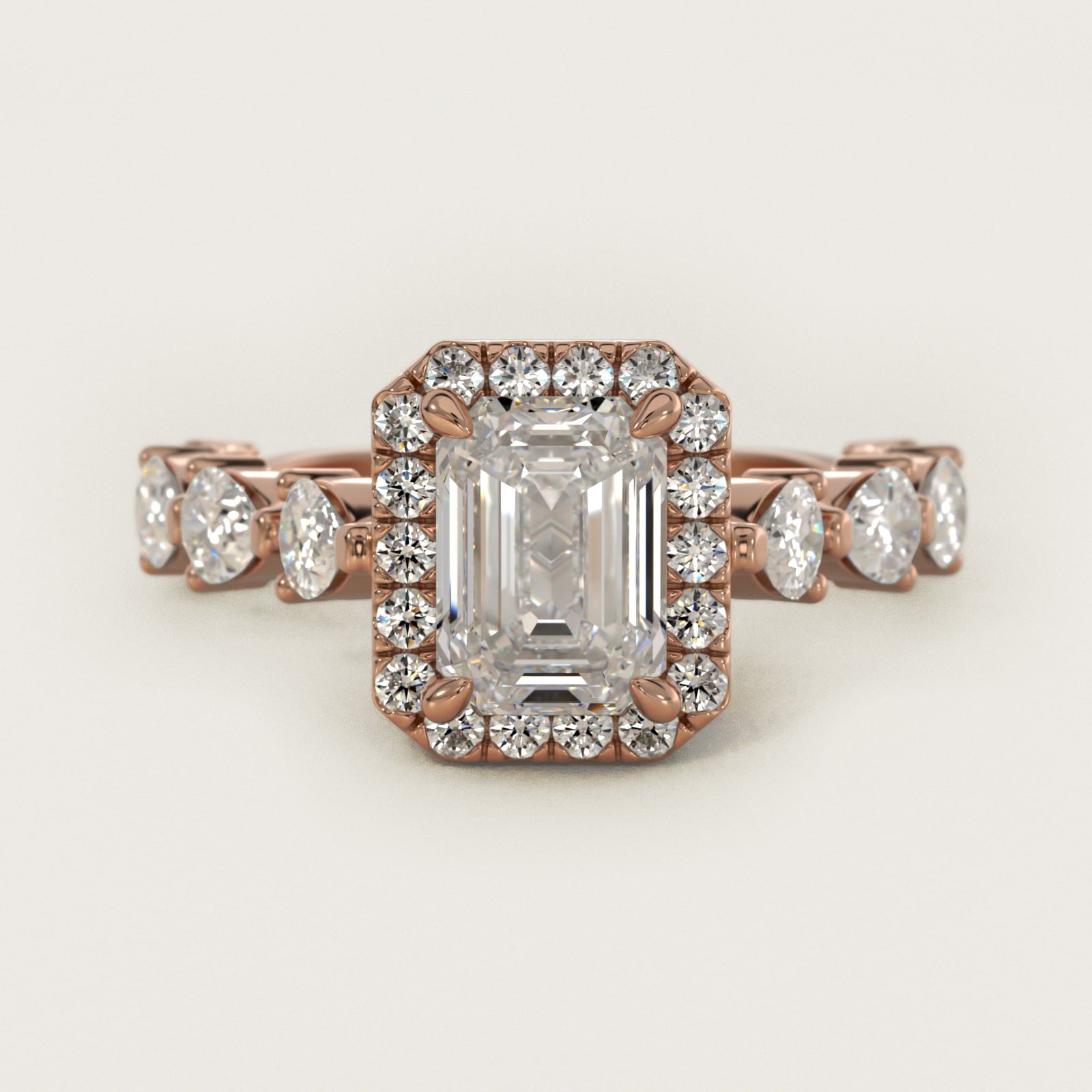 Fancy Pear Halo Engagement Ring in 14k Rose Gold - Emerald Center