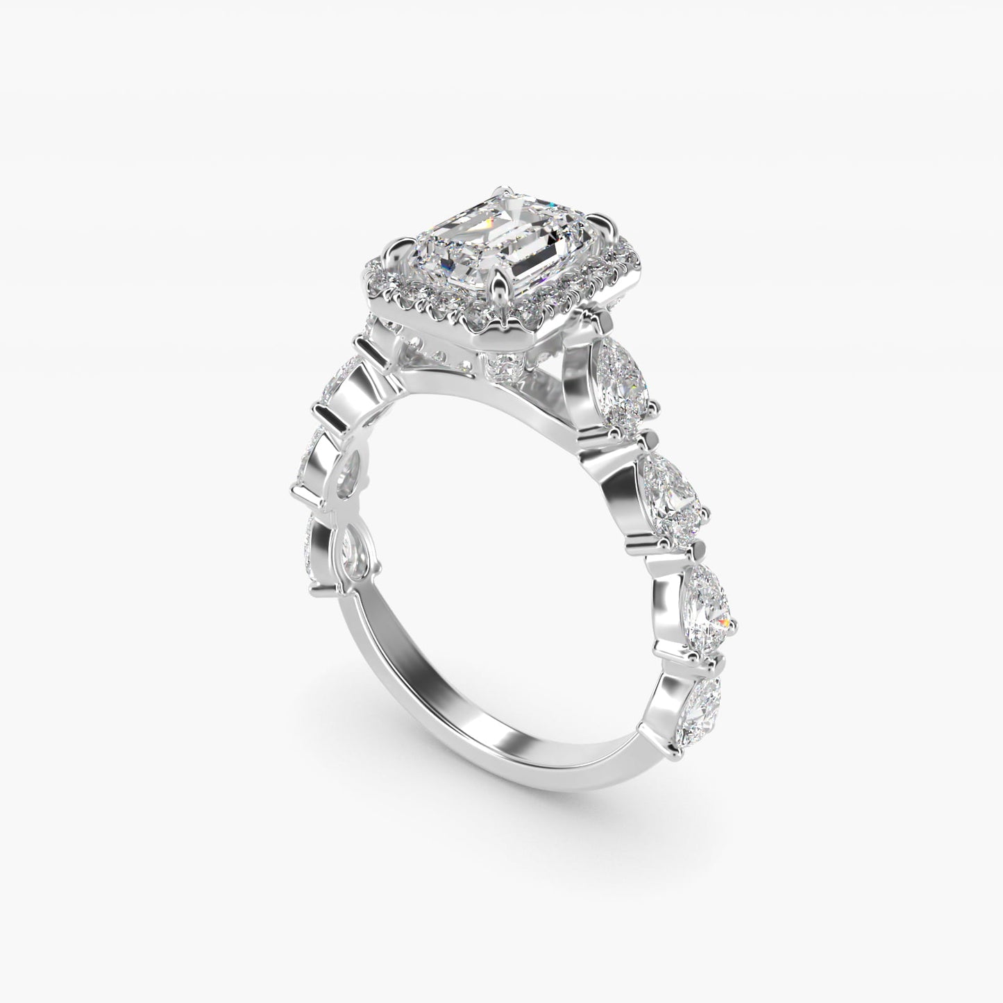 Fancy Pear Halo Engagement Ring in 14k White Gold - Emerald Center