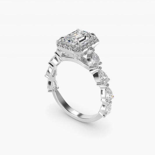 Fancy Pear Halo Engagement Ring in 14k White Gold - Emerald Center