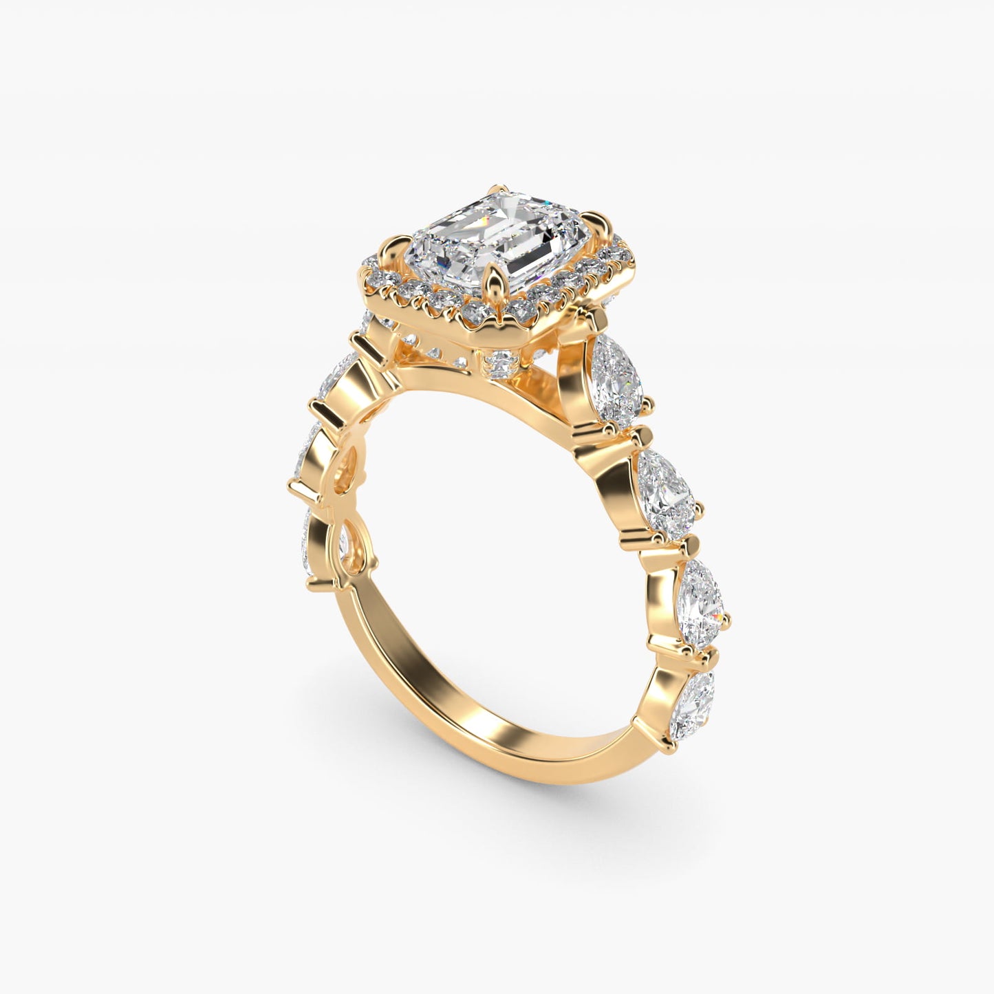 Fancy Pear Halo Engagement Ring in 14k Yellow Gold - Emerald Center