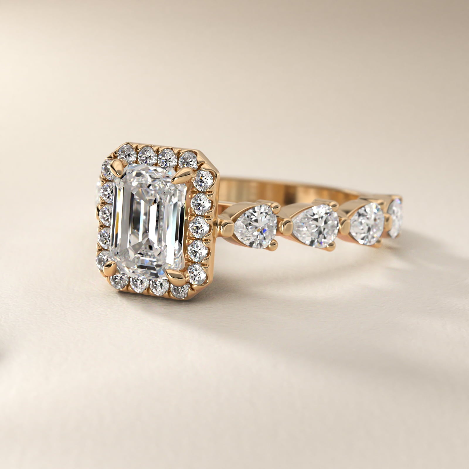 Fancy Pear Halo Engagement Ring in 18k Yellow Gold - Emerald Center