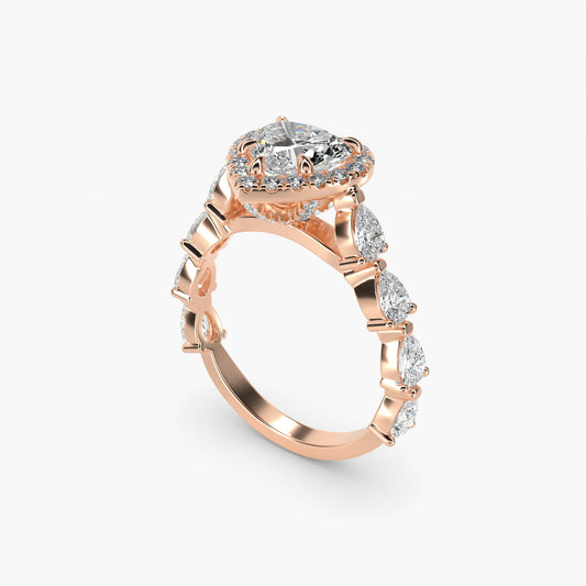 Fancy Pear Halo Engagement Ring in 14k Rose Gold - Heart Center