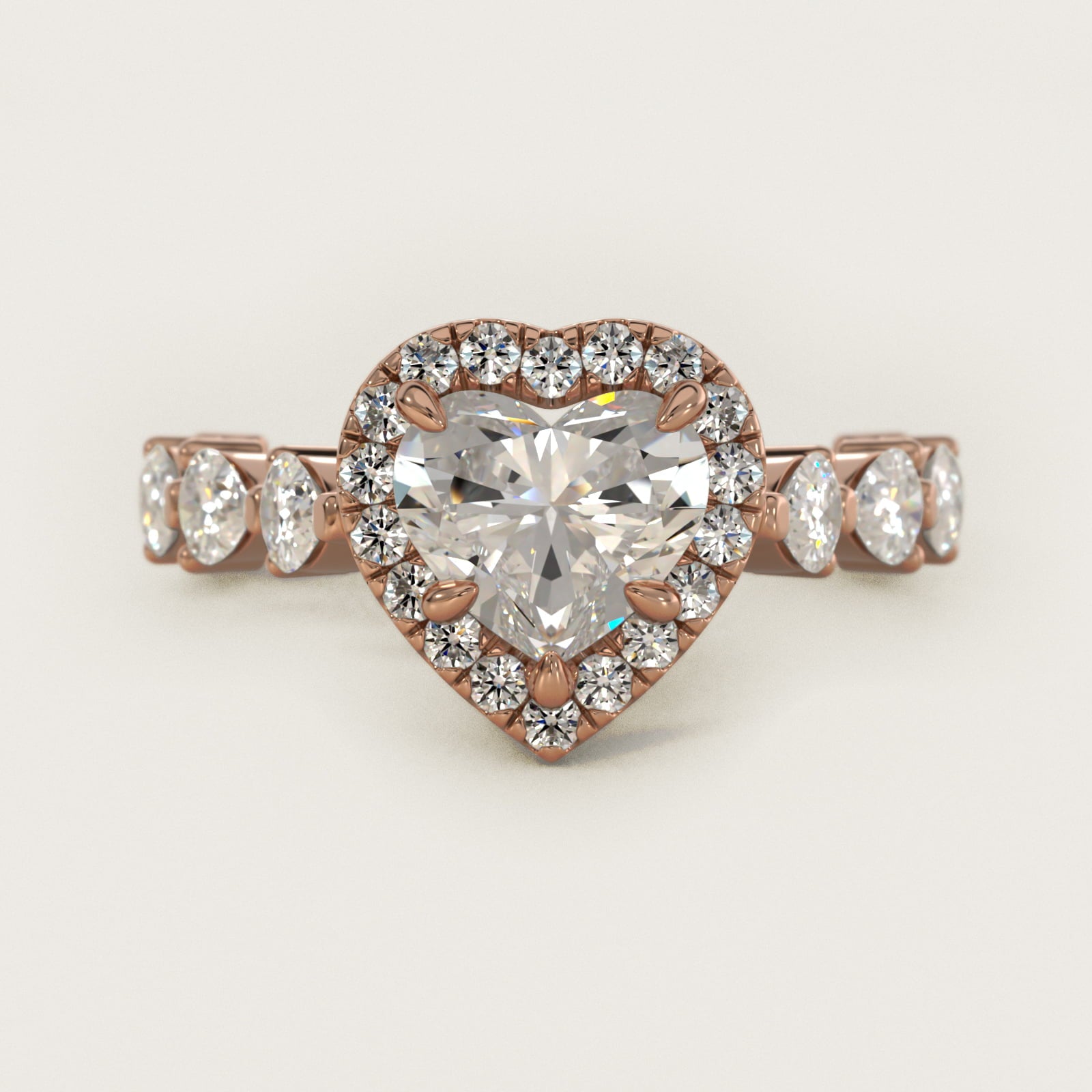 Fancy Pear Halo Engagement Ring in 14k Rose Gold - Heart Center