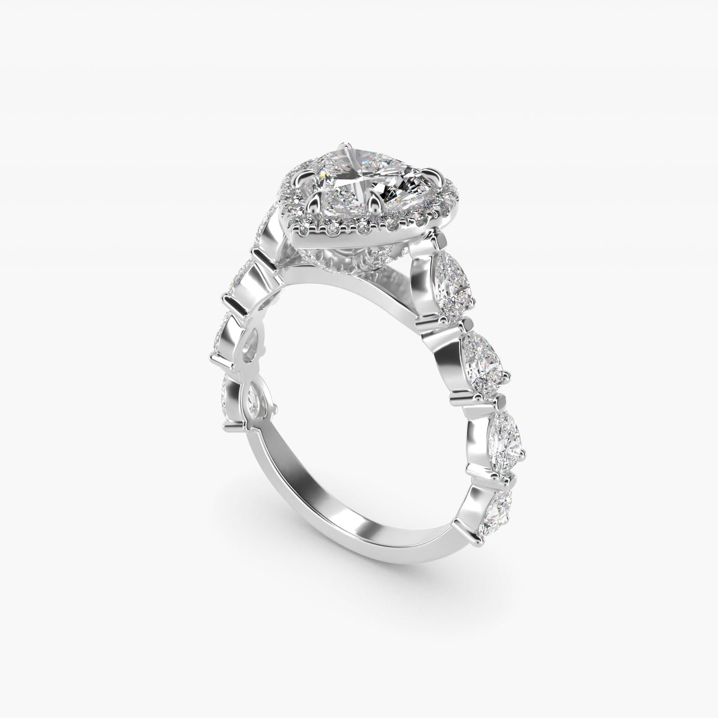 Fancy Pear Halo Engagement Ring in 14k White Gold - Heart Center