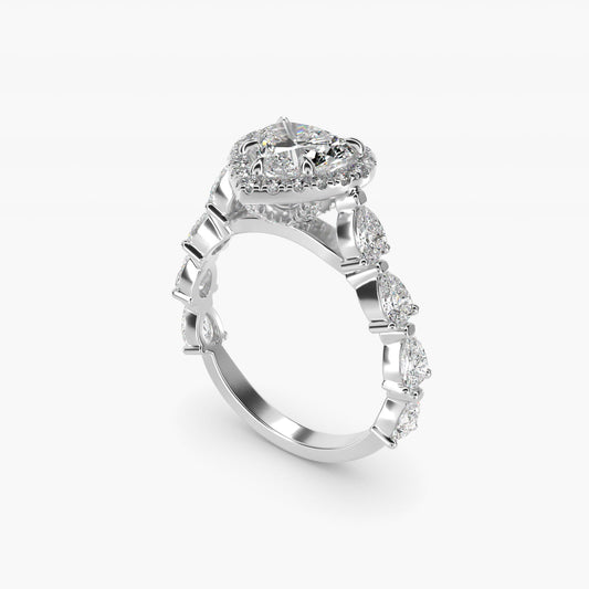 Fancy Pear Halo Engagement Ring in 14k White Gold - Heart Center