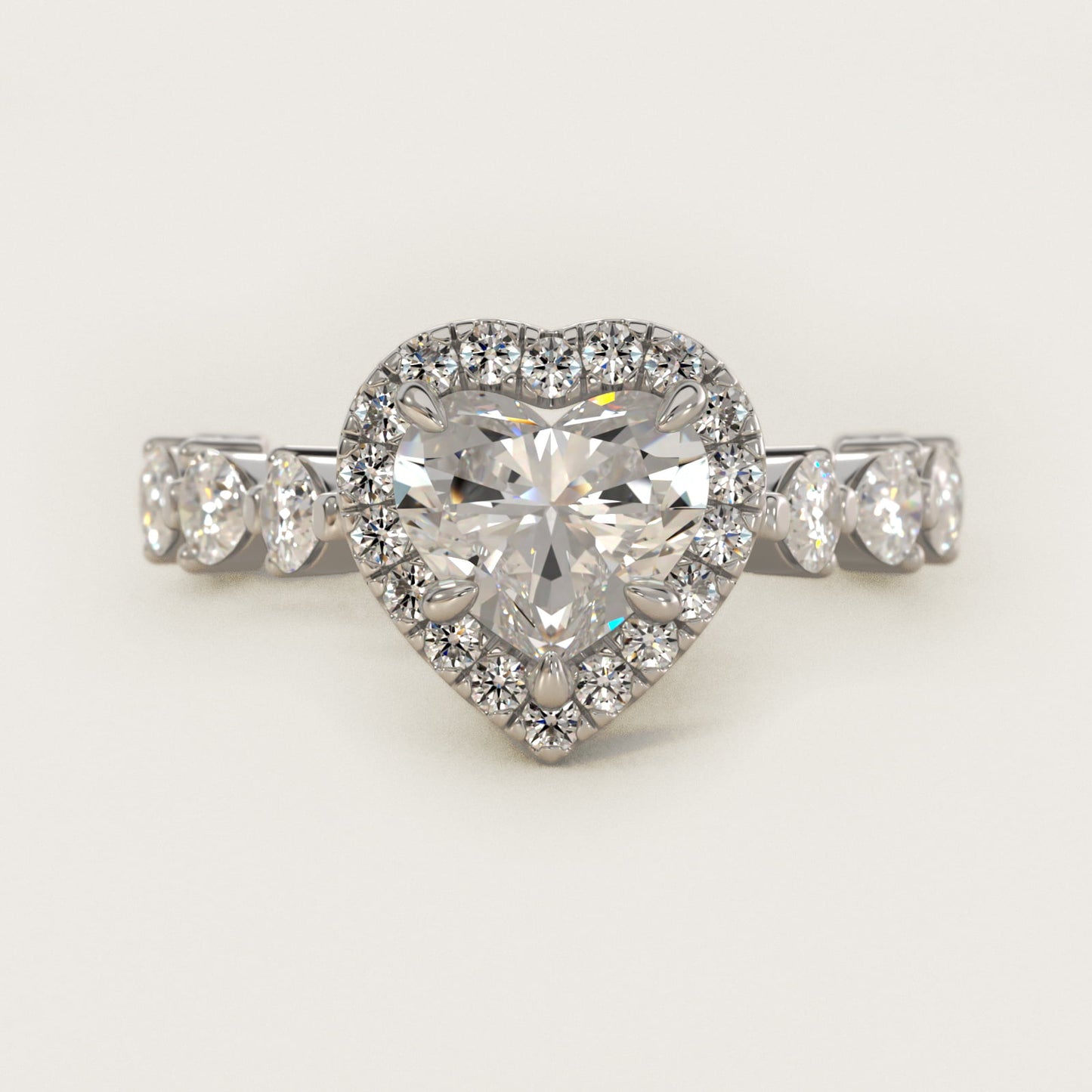 Fancy Pear Halo Engagement Ring in 14k White Gold - Heart Center