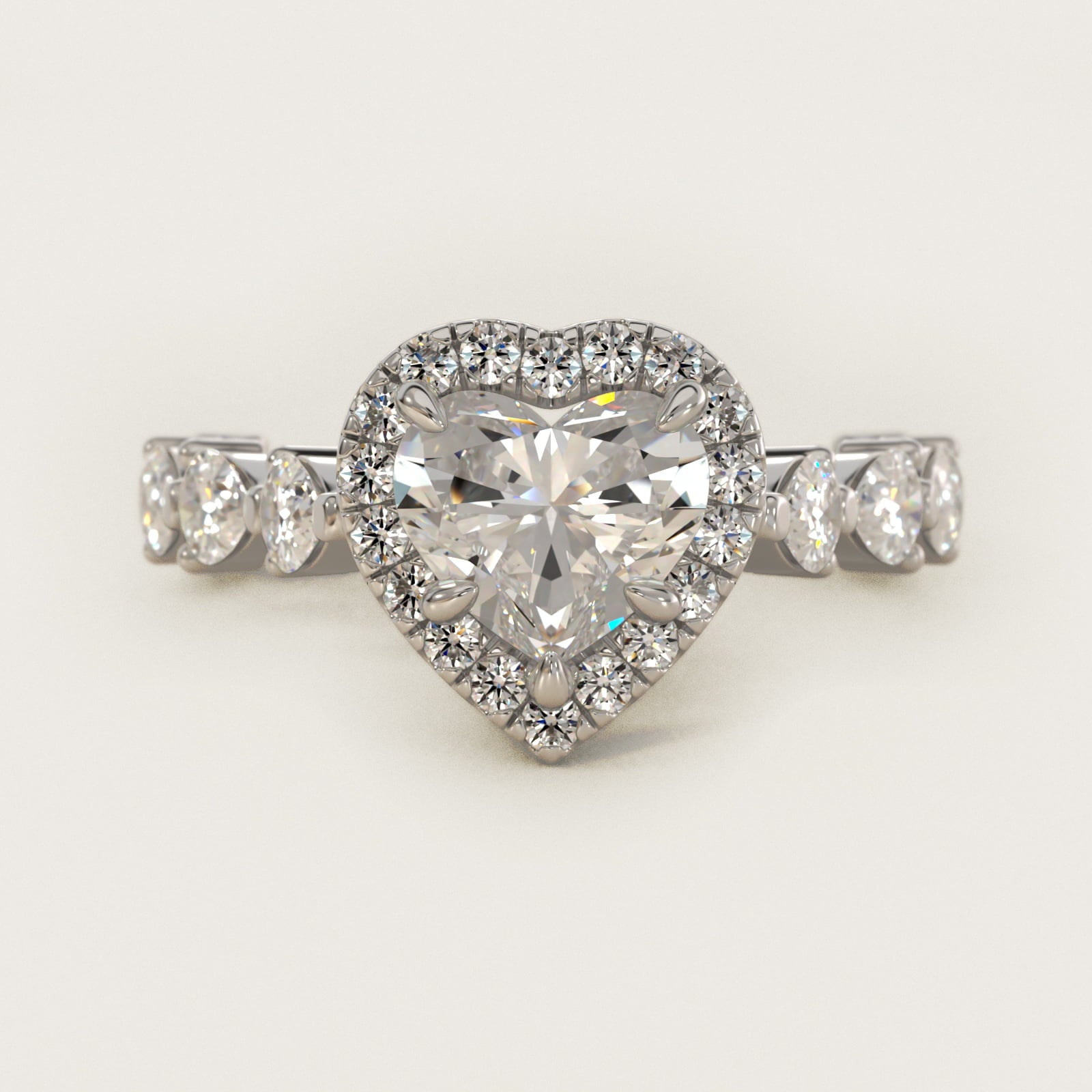 Fancy Pear Halo Engagement Ring in 14k White Gold - Heart Center