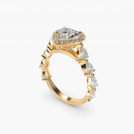 Fancy Pear Halo Engagement Ring in 14k Yellow Gold - Heart Center
