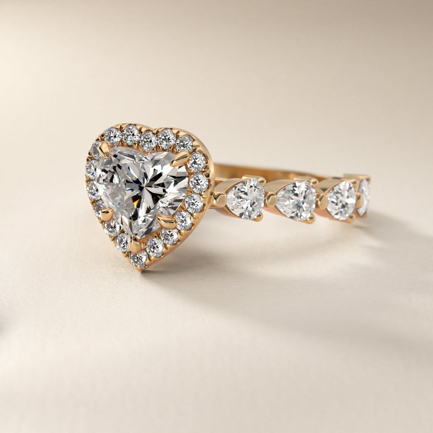 Fancy Pear Halo Engagement Ring in 14k Yellow Gold - Heart Center