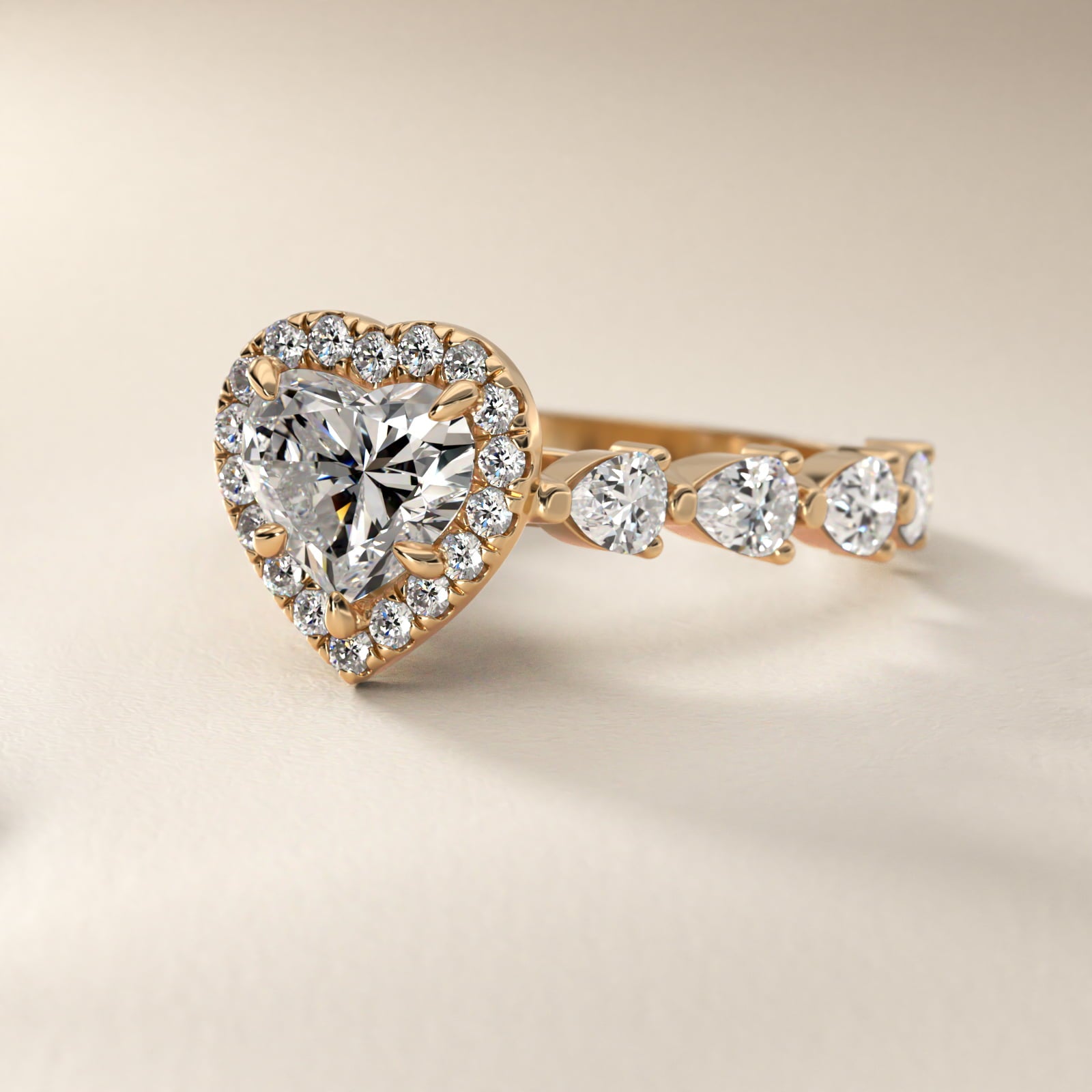 Fancy Pear Halo Engagement Ring in 14k Yellow Gold - Heart Center